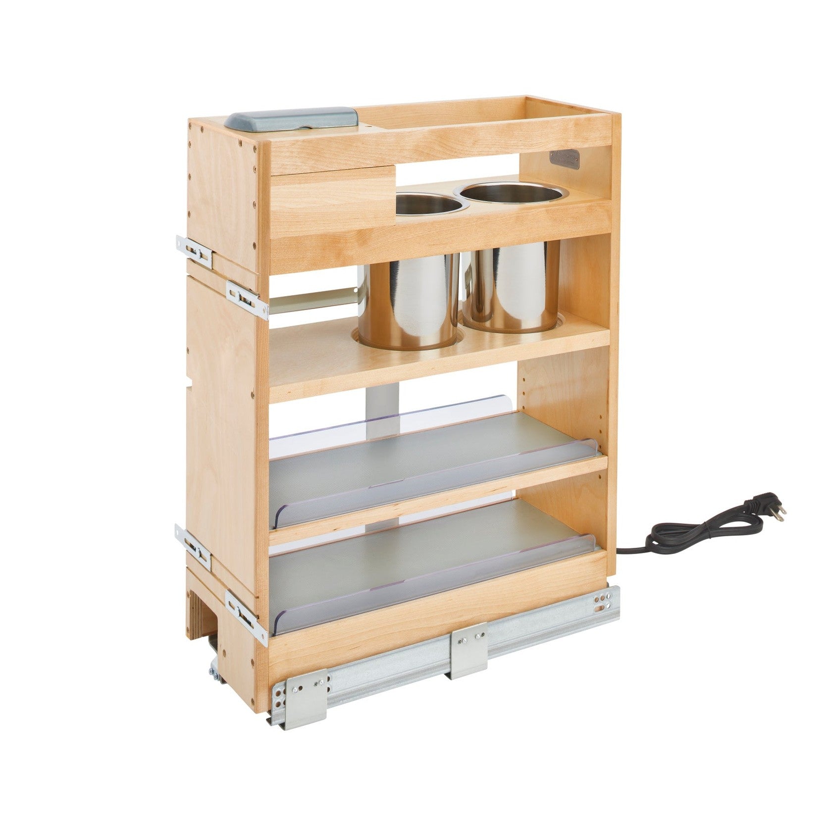 Natural Maple Outlet Grooming Organizer w/ BLUM Soft-Close for 12" Face Frame Full-Height Vanity