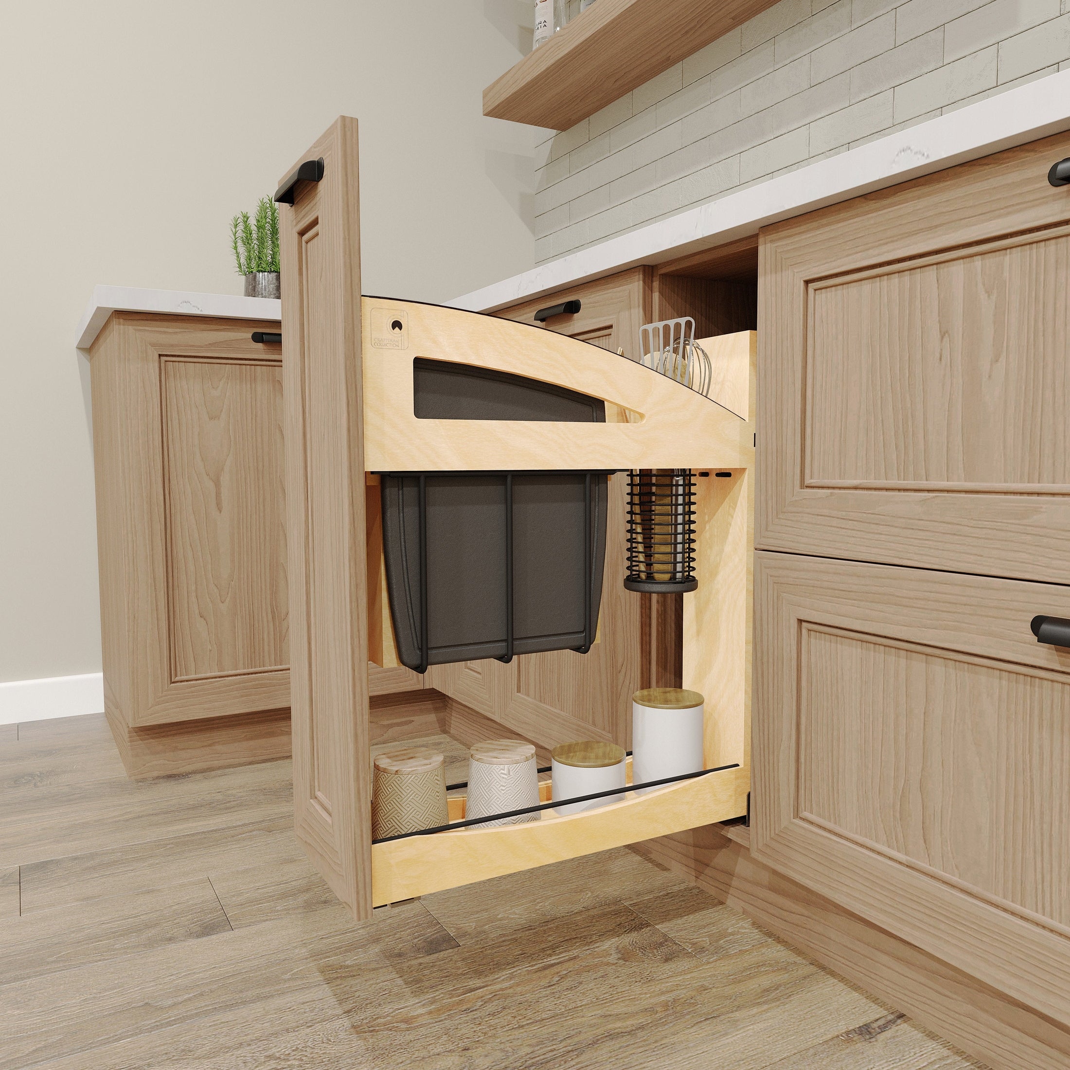 Craftsman Collection Solid Maple Knife Block Pullout Organizer w/ BLUM Soft-Close for 9" Base Cabinets