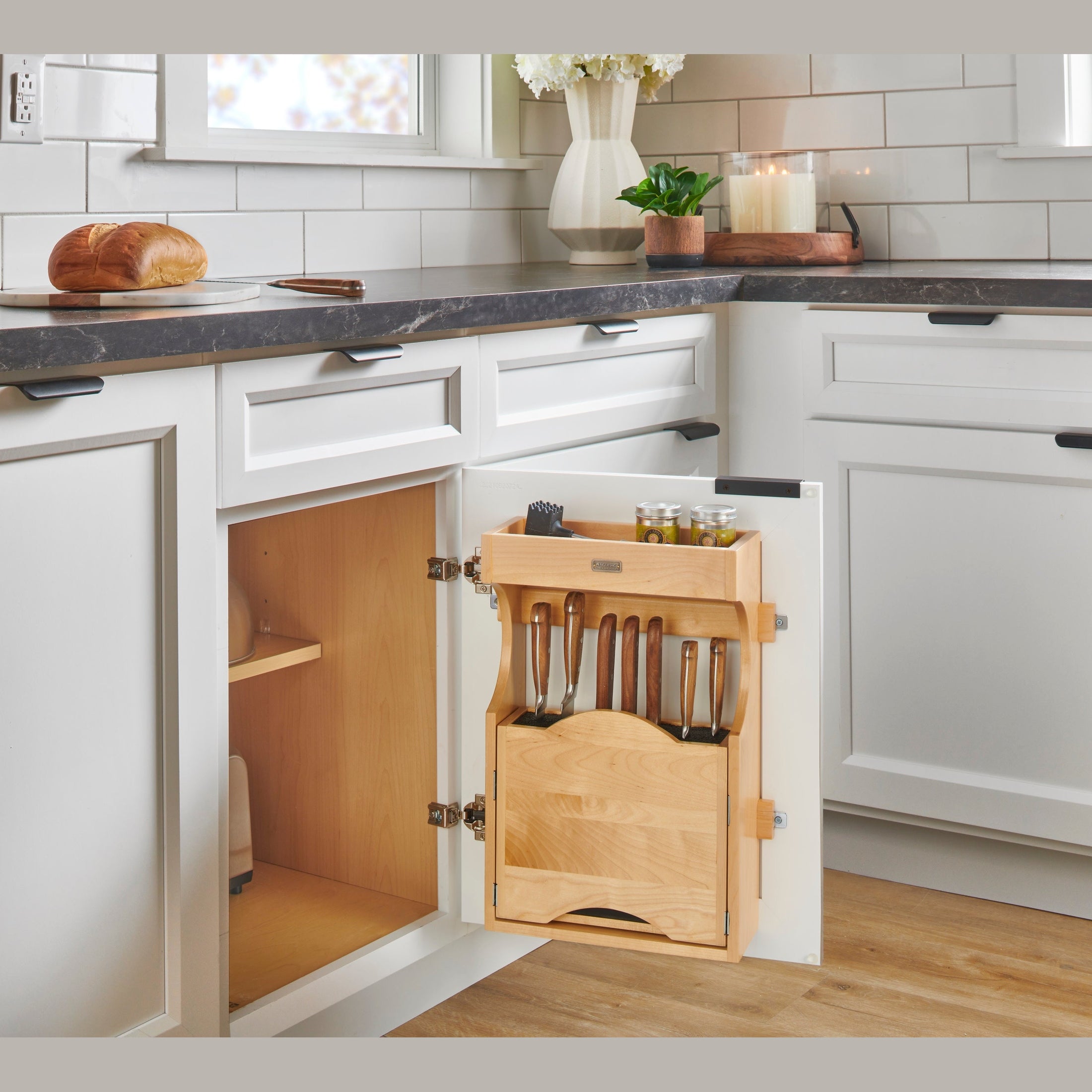 REV-A-SHELF 4DMKB SeriesWood Door Mount Tip-Out Knife Storage Organizer