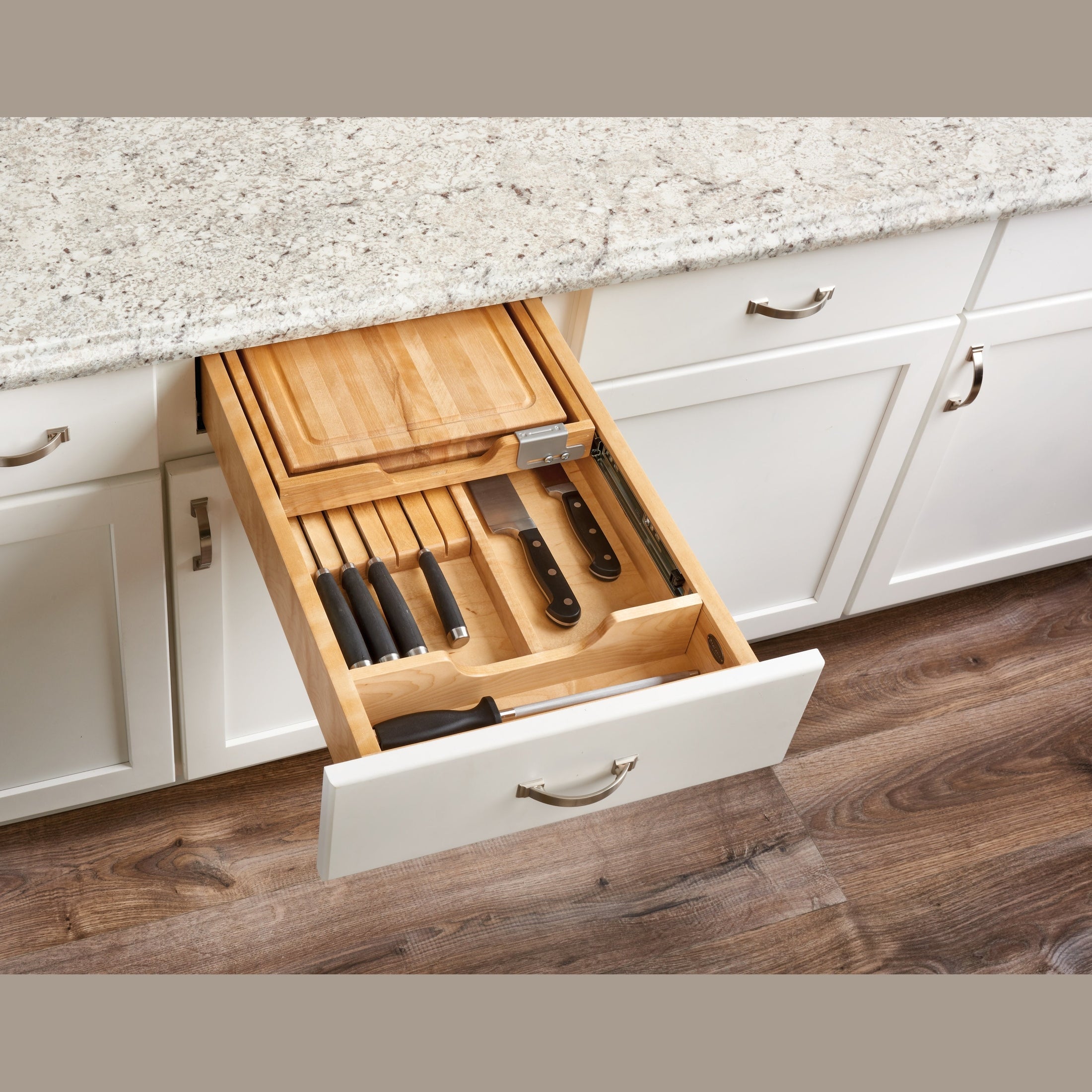 REV-A-SHELF 4KCB-18HSC-1 Natural Maple Knife/Cutting Board Drawer w/ BLUMOTION Soft-Close for 18" Face Frame Base
