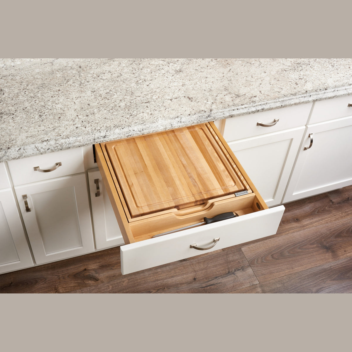 REV-A-SHELF 4KCB-24HSC-1 Natural Maple Knife/Cutting Board Drawer w/ BLUMOTION Soft-Close for 24" Face Frame Base