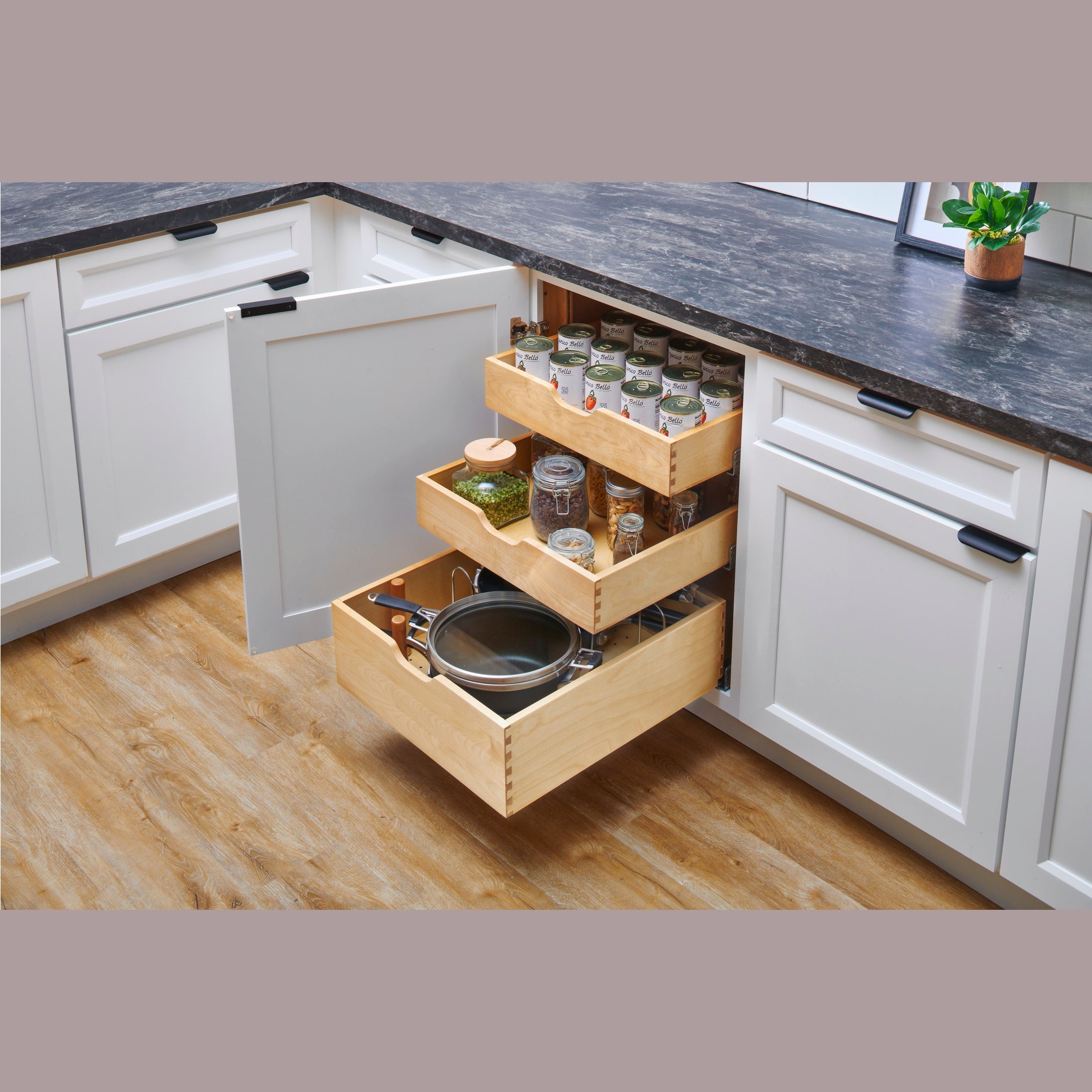 Natural Maple Pilaster Kit w/ BLUM Soft-Close for 18" Full-Height Base (2) Standard and (1) Tall Drawer Box, 27-1/4 x 1-1/8" Uprights