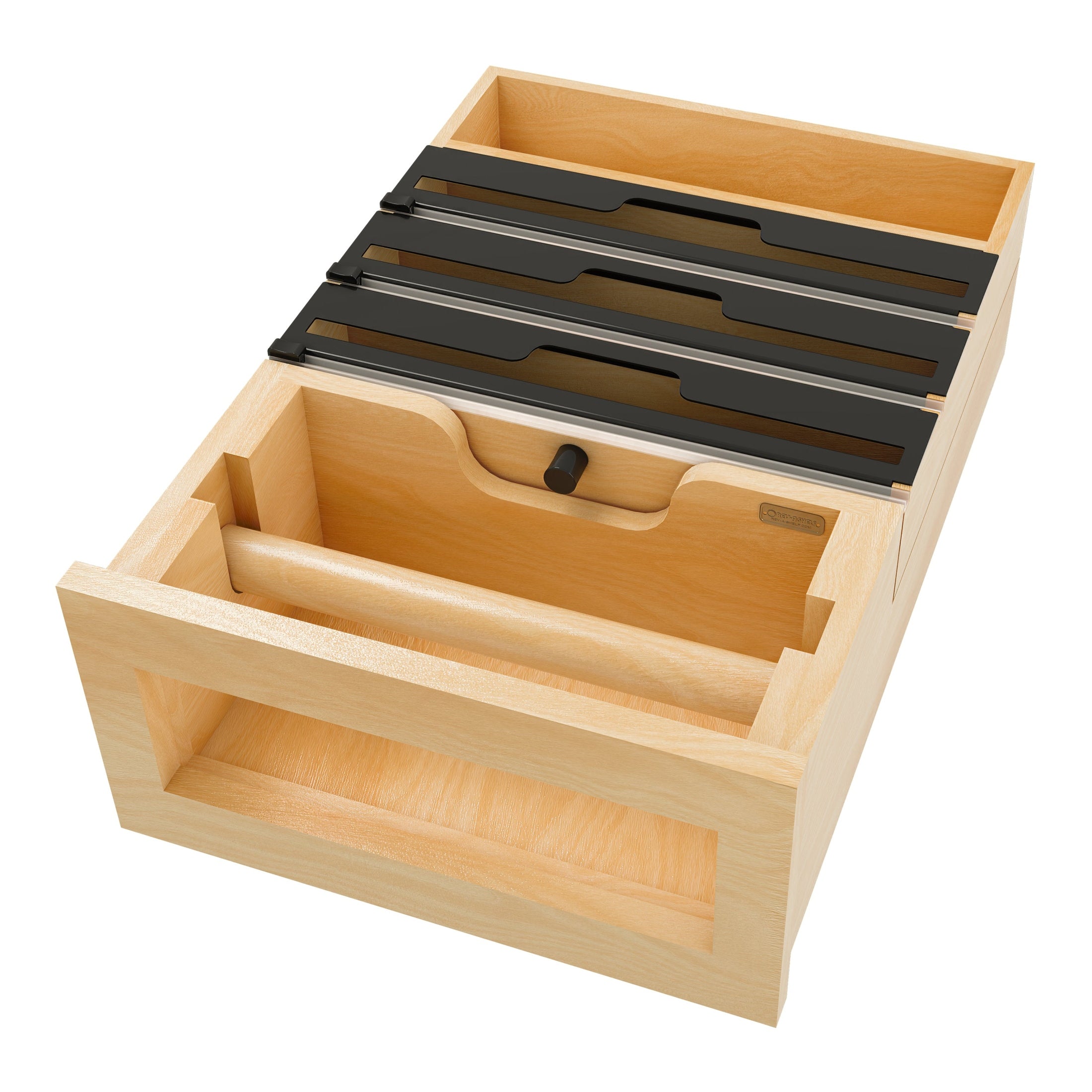 REV-A-SHELF 4PTTD-18H-1 Natural Maple Paper Towel and Foil Wrap Tiered Drawer System w/o Slides for 18” Base Cabinets