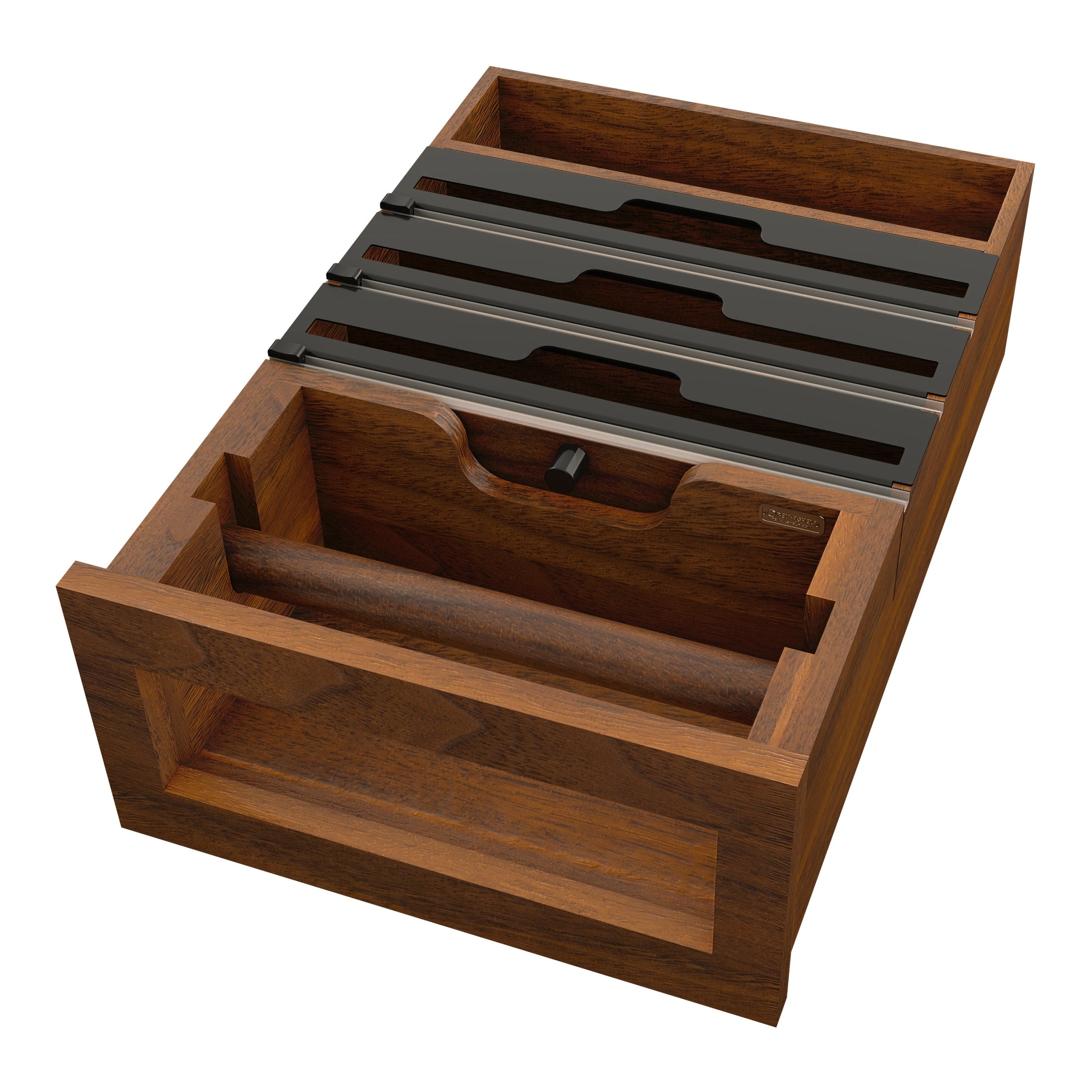REV-A-SHELF 4PTTD-WN18H-1 Walnut Paper Towel and Foil Wrap Tiered Drawer System w/o Slides for 18” Base Cabinets