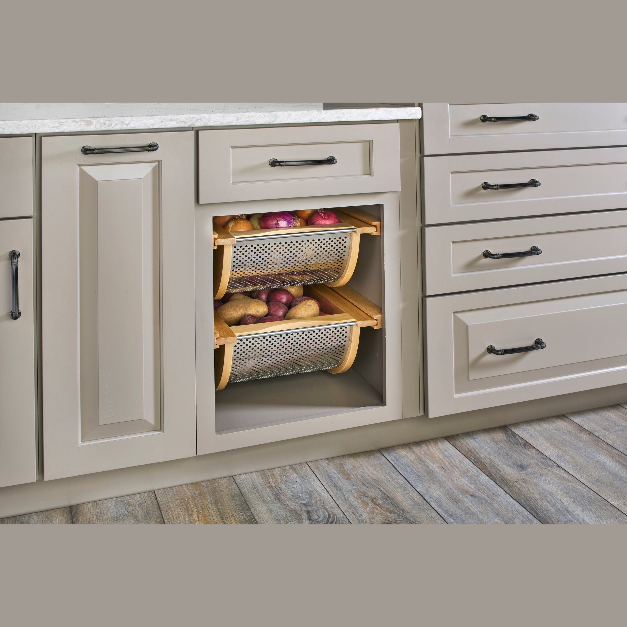 Natural Maple/Stainless-Steel Produce Basket for 15” Base Cabinets