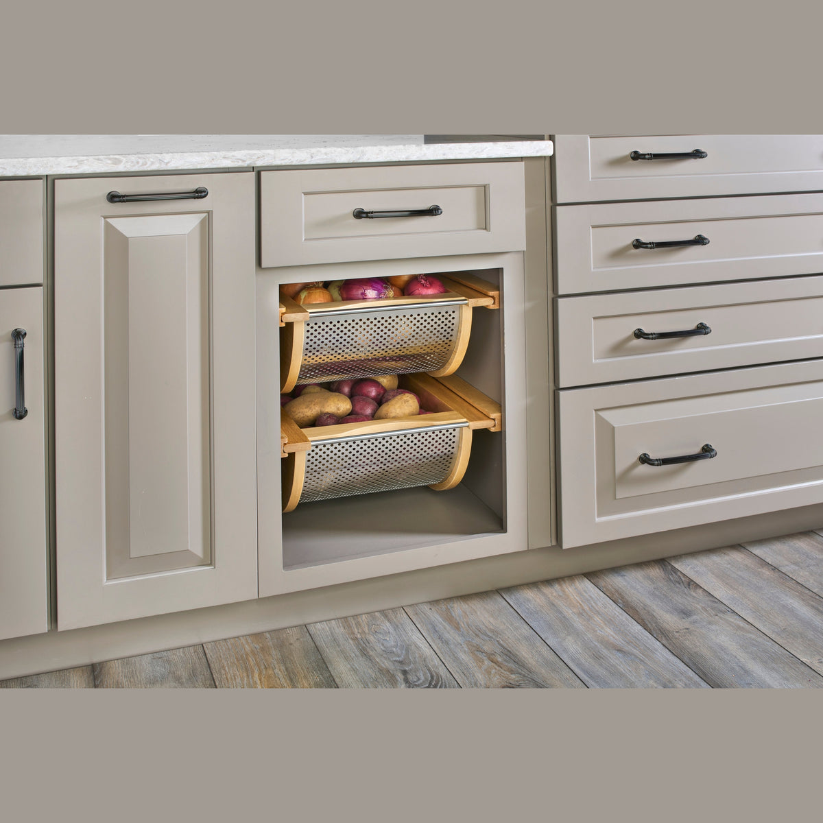 Natural Maple/Stainless-Steel Produce Basket for 18” Base Cabinets