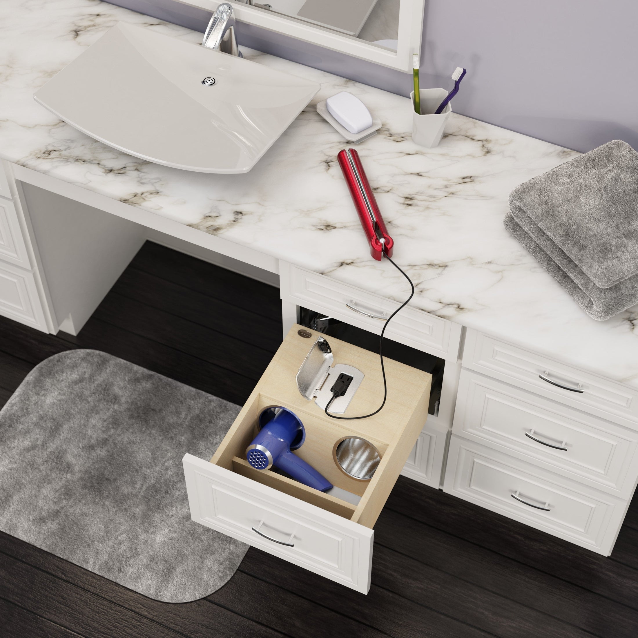 REV-A-SHELF 4VOD-18FLSC-1 Natural maple outlet drawer w/ BLUM soft-close for Full-Access vanity 18 cabinets