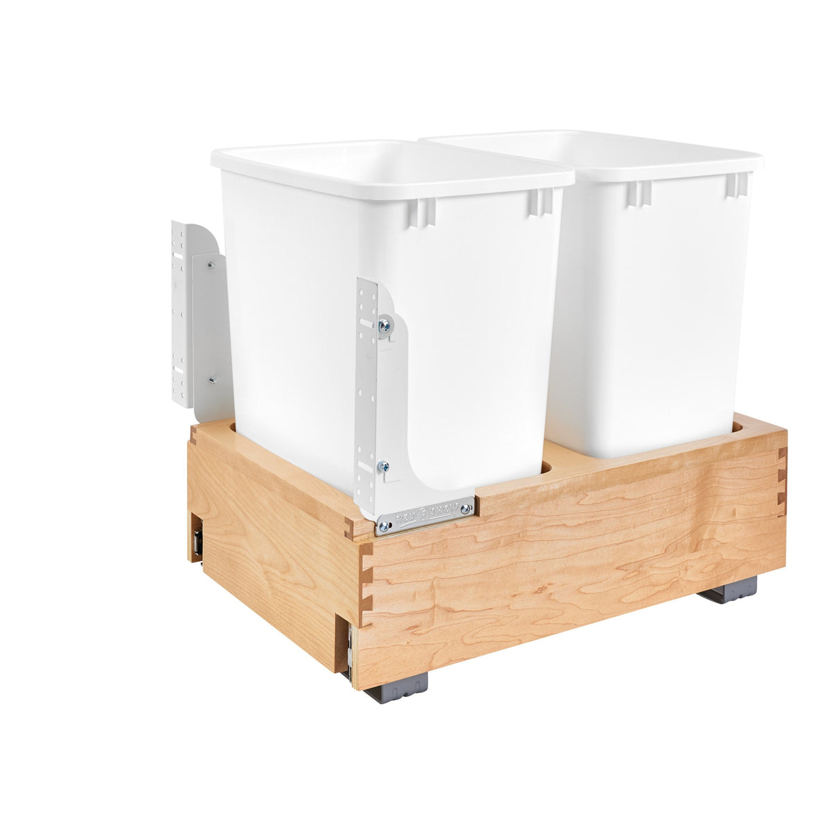 Double White 35 Qt. Maple Bottom Mount Pullout Waste Container