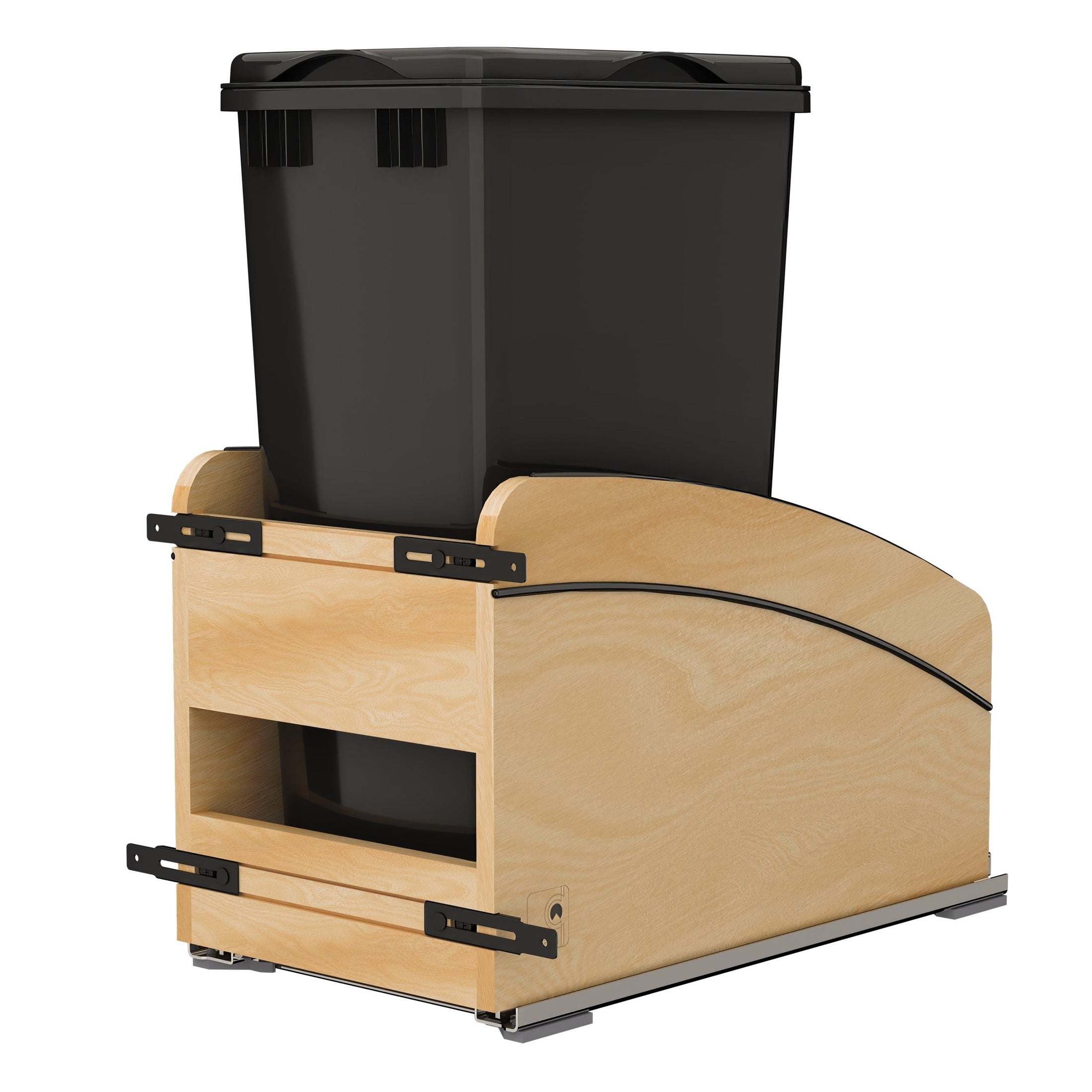 Craftsman Collection Single Black 50 Qt. Solid Maple Waste Container w/ 1 Lid & BLUM Soft-Close for 15" Base Cabinets