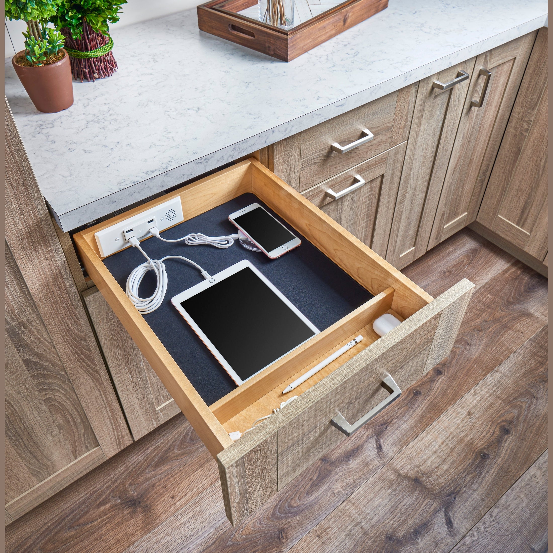 REV-A-SHELF 4WCDB-18HFLSC-1-USB 18" Wood Full-Access Pullout USB Charging Drawer w/ BLUM Soft-Close Slides