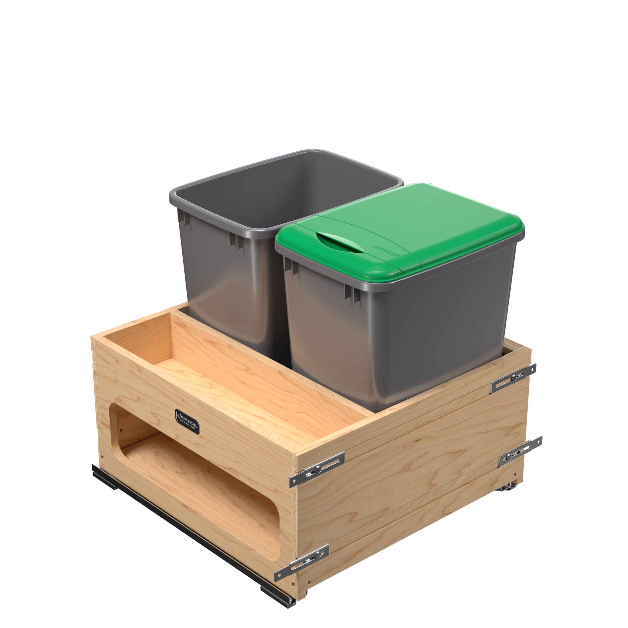 Wood Bottom Mount Pullout Waste Container with Storage w/ Soft-Close