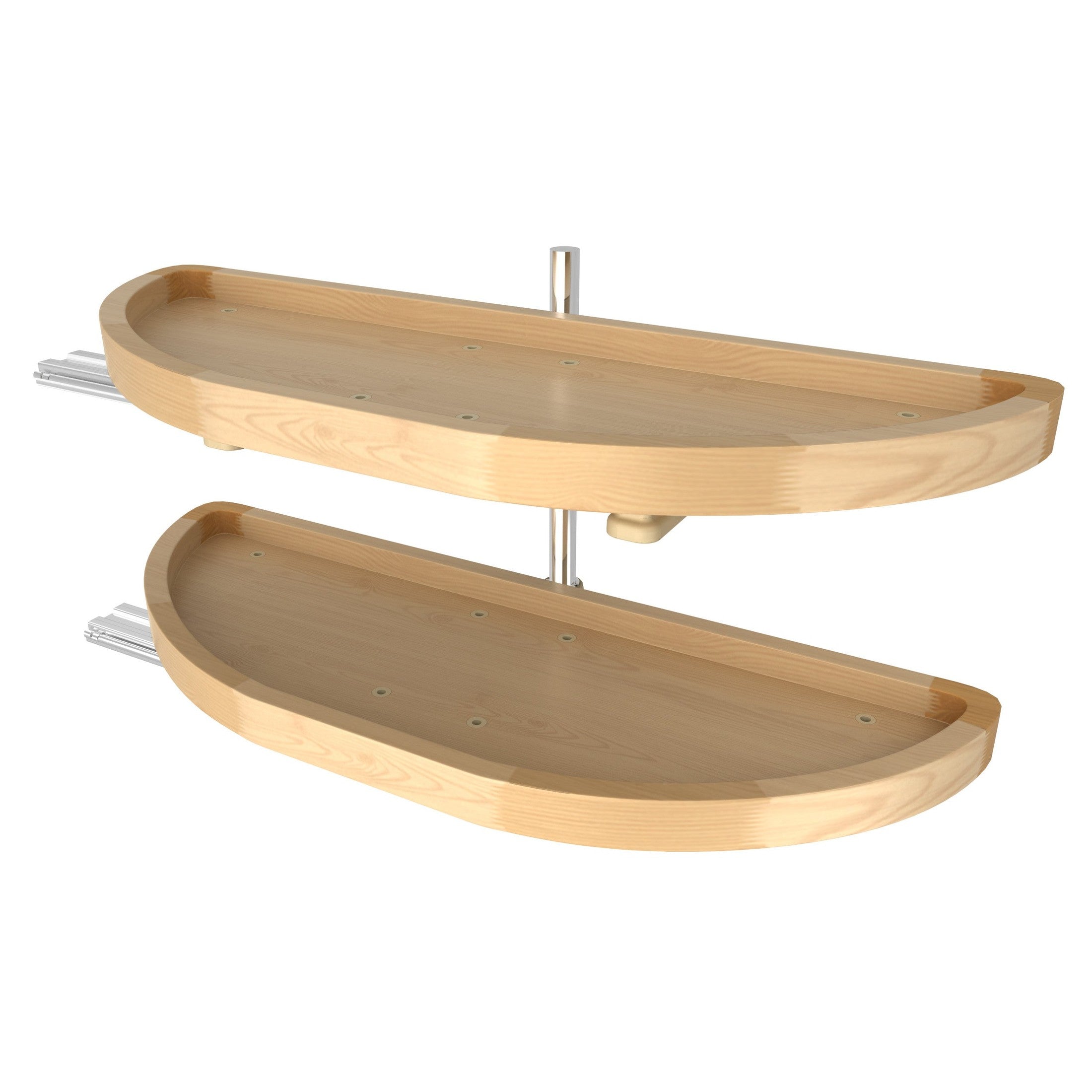 32" Maple Two-Tier Half-Moon Optimizer w/ Pivot and Slide Hardware for 12" Blind Corner Cabinet Openings