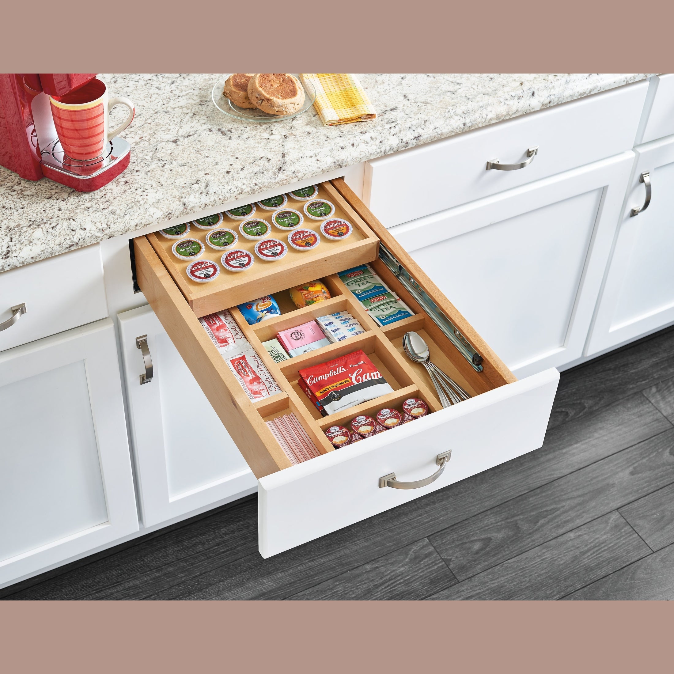 REV-A-SHELF 4WTCD-18HSC-KCUP-1 Natural Maple Tiered K-Cup Drawer for 18" Face Frame BCD w/ Slides