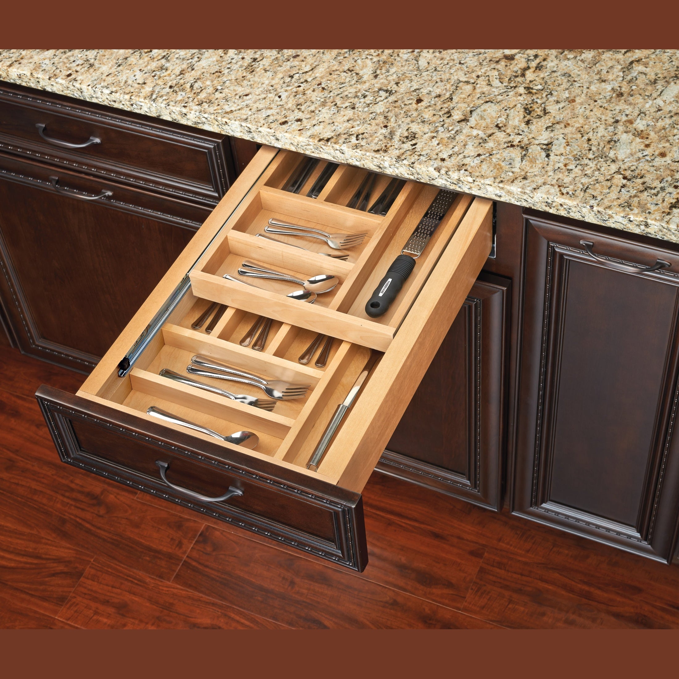 REV-A-SHELF 4WTCD-343HFL-1 Maple Two-Tier Cutlery Replacement Drawer System for 15" Frameless Base Cabinets (No Slides)