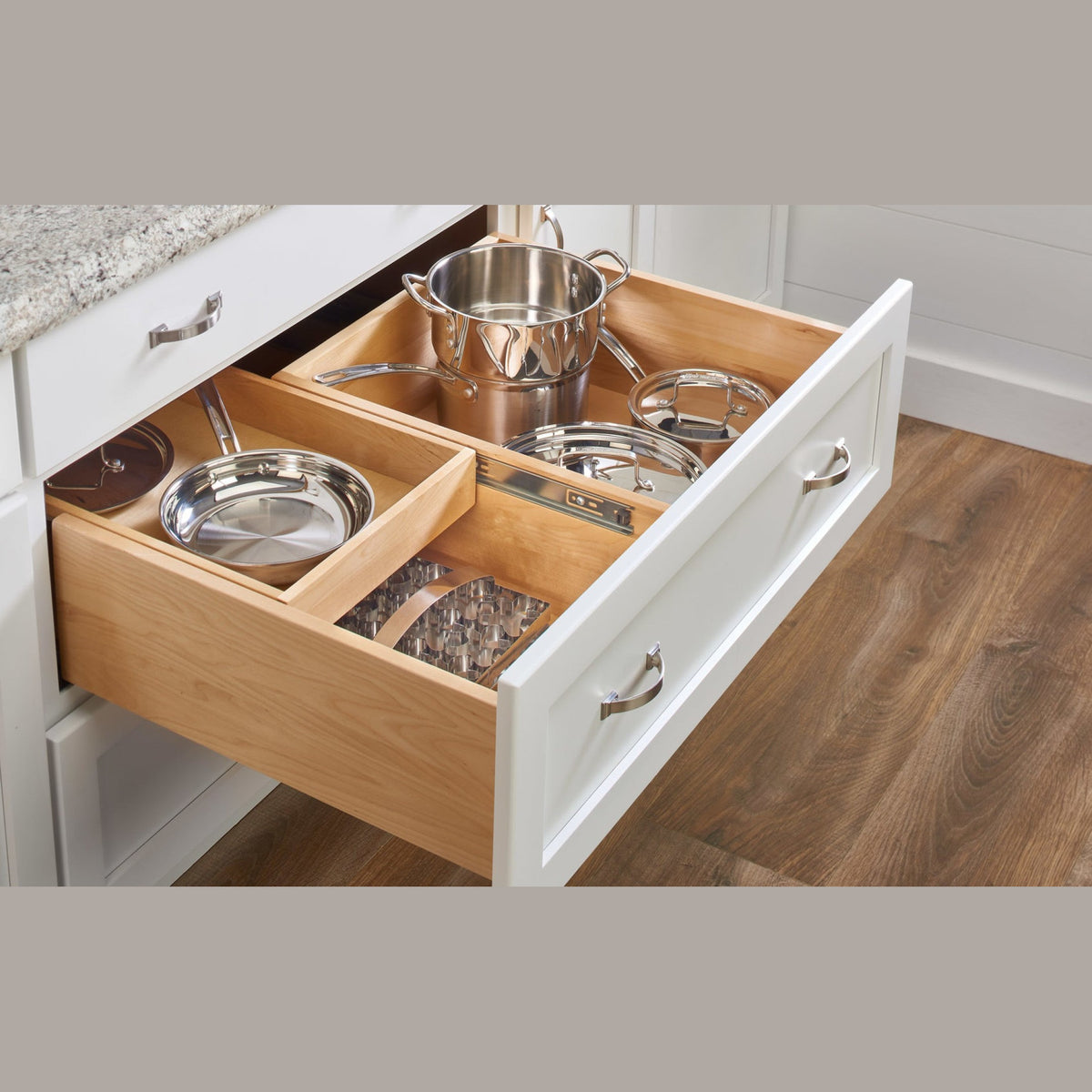 REV-A-SHELF 4WTCDD-724HFLSC-1 Maple Two-Tier Replacement Deep Drawer System w/ BLUM Soft-Close for 30" Frameless Base Cabinets