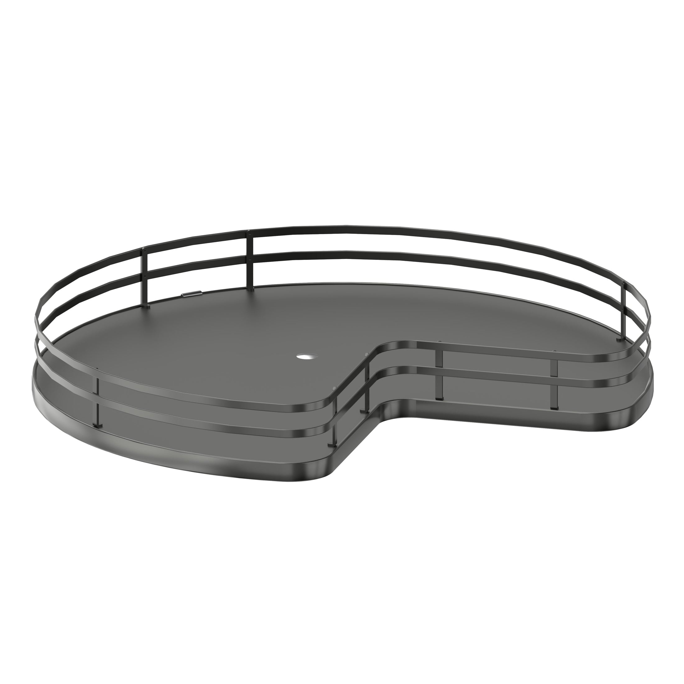 28" Orion Gray Solid Bottom Kidney-Shaped Lazy Susan for Corner Base Cabinet w/ Swivel Bearing
