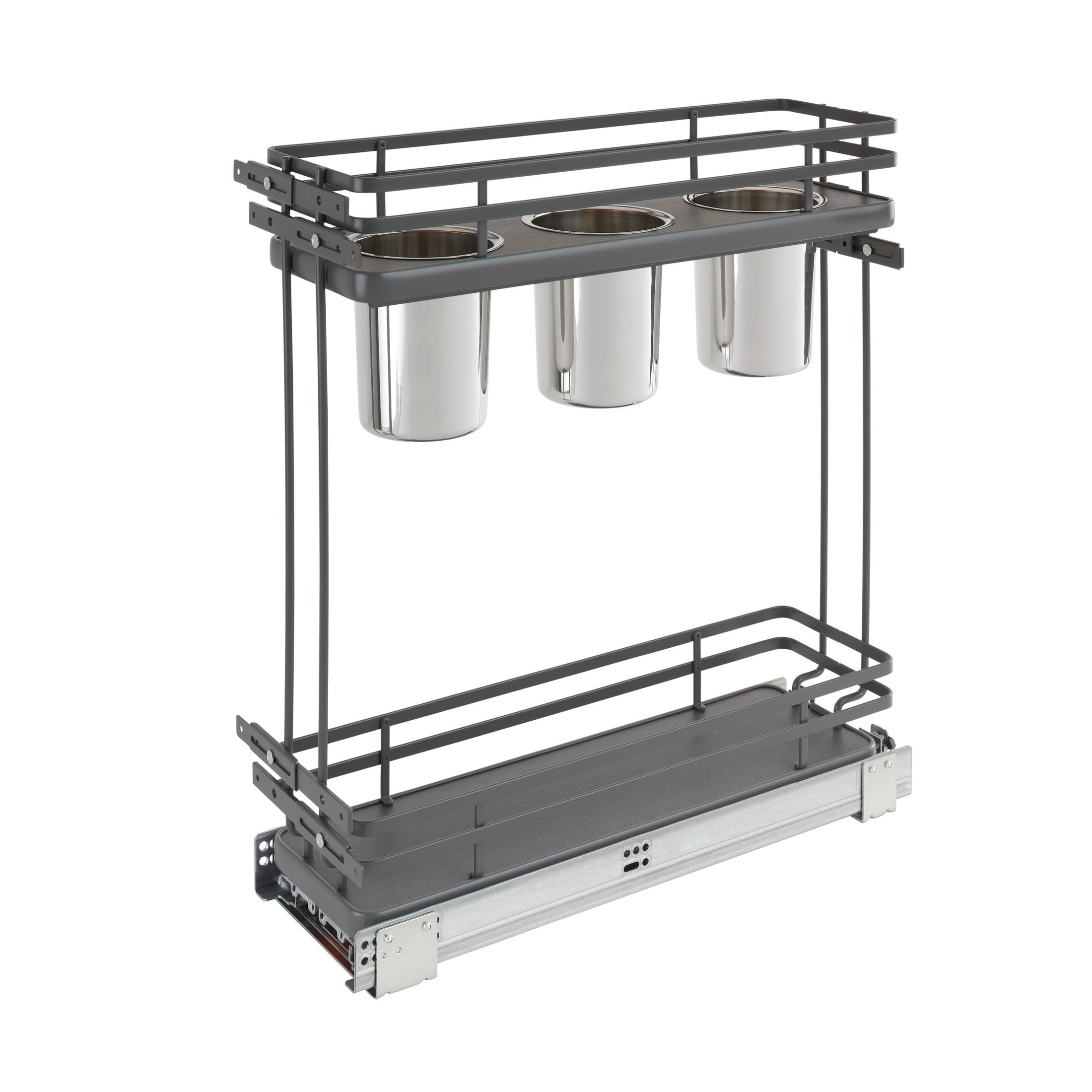 Orion Gray Solid Bottom Flat Wire Frame Contemporary Base Cabinet Pullout w/ Utensil Bins and BLUMOTION Soft-Close for 12" Full-Access Base