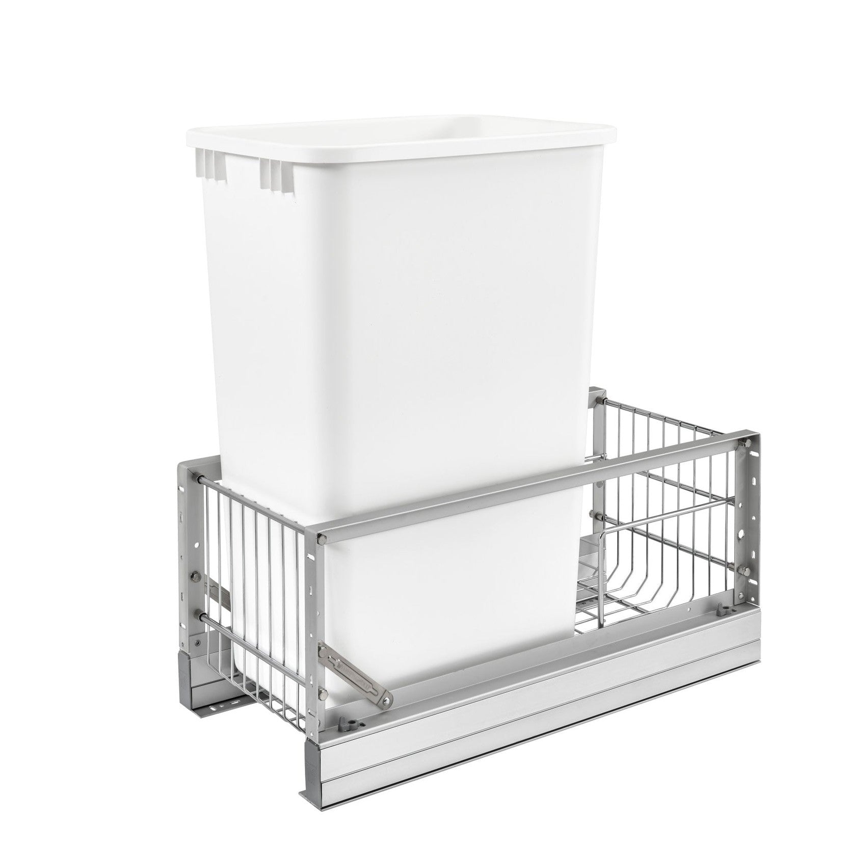Aluminum Single White 50 Qt. Pullout Waste Container w/ Soft-Close for 15" Base Cabinets