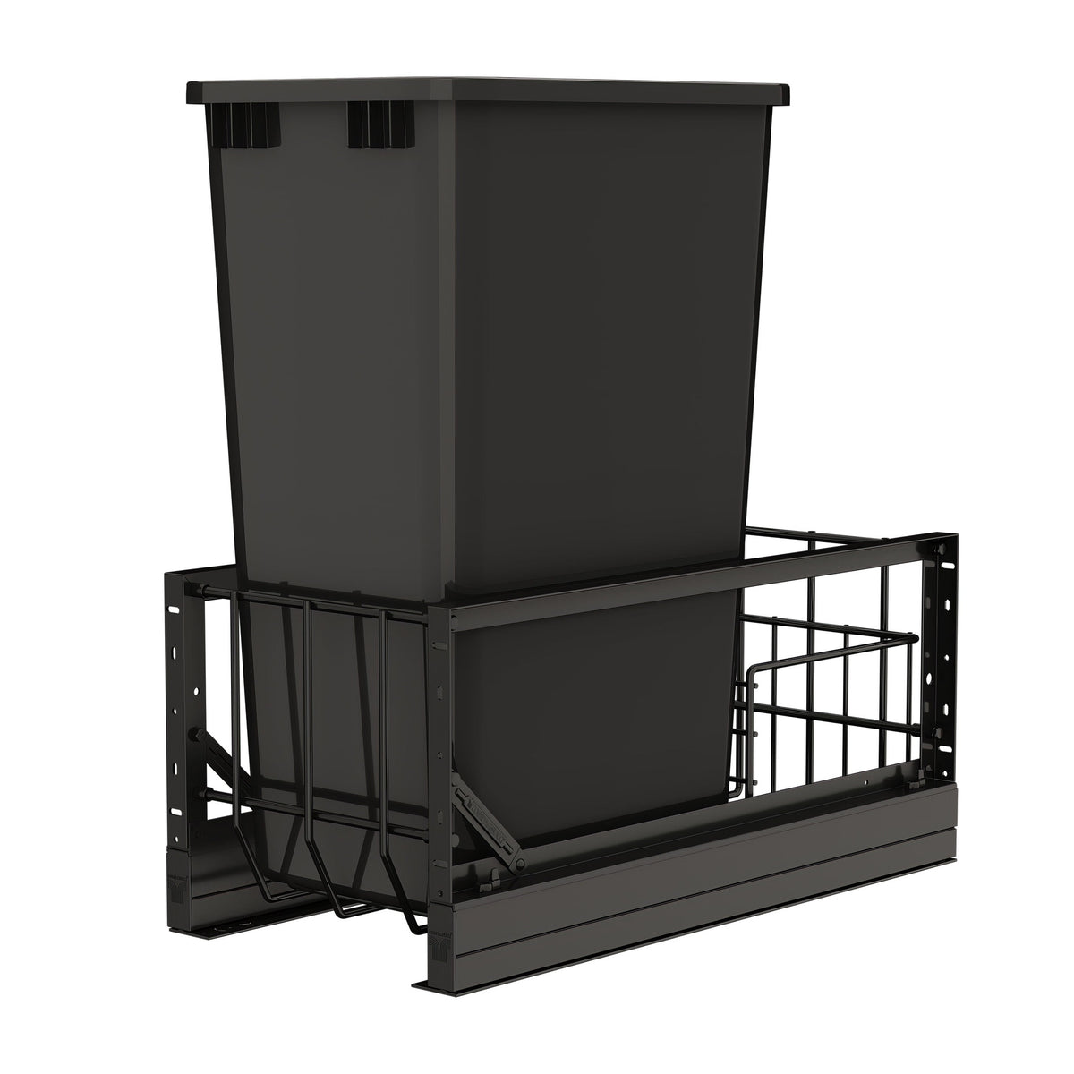 Aluminum Single Black 50 Qt. Pullout Waste Container w/ Soft-Close for 15" Base Cabinets