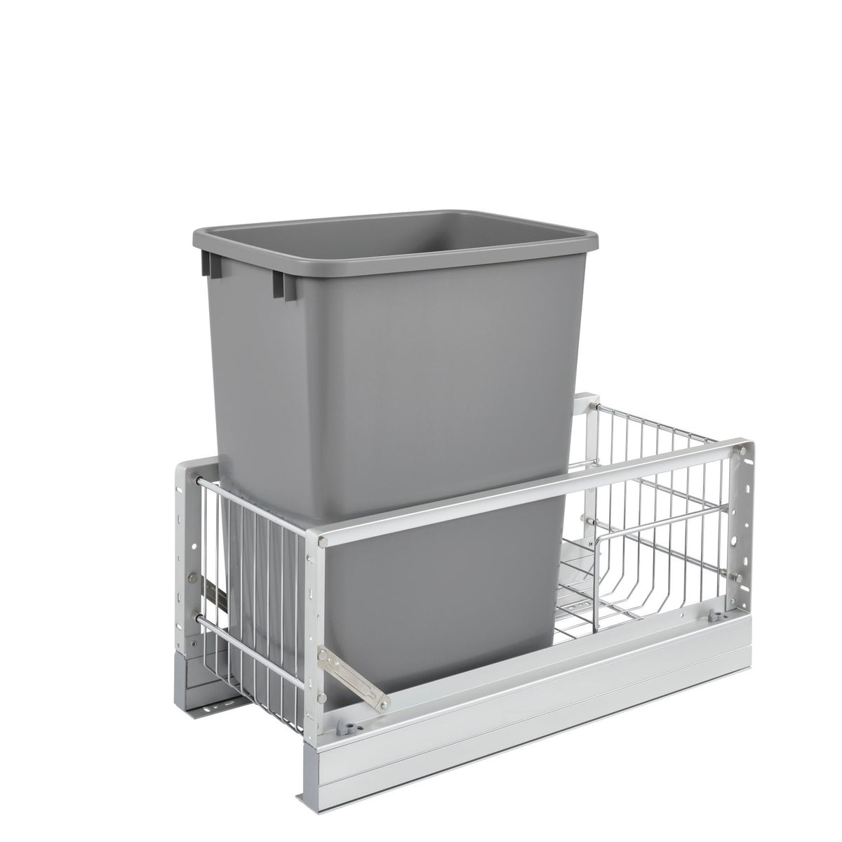 Aluminum Single Silver 35 Qt. Pullout Waste Container w/ Soft-Close for 15" Base Cabinets