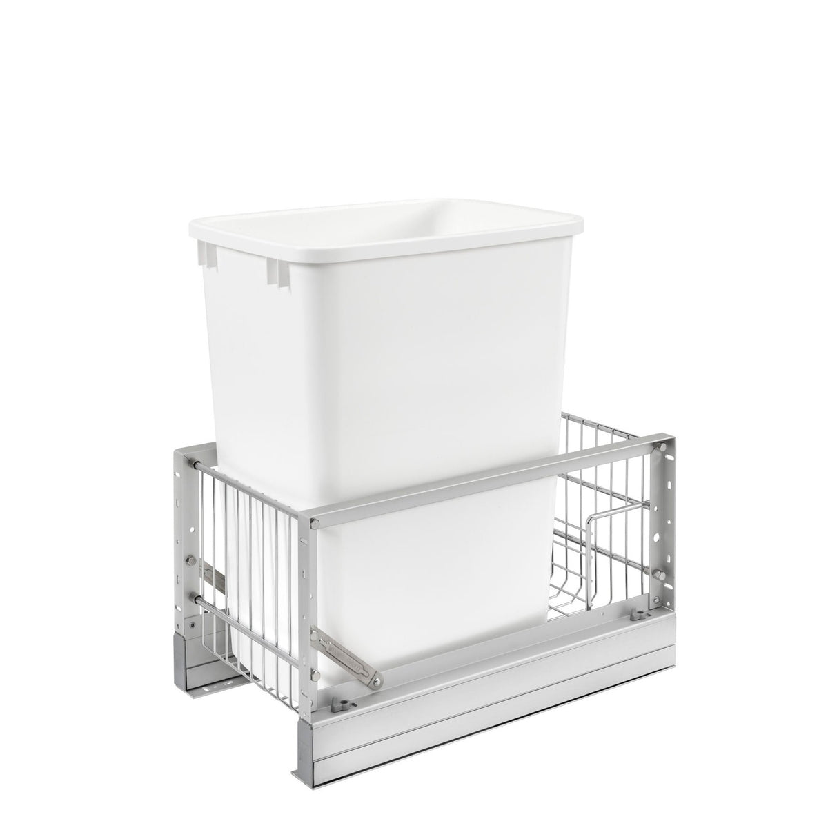 Aluminum Single White 35 Qt. Pullout Waste Container w/ Soft-Close for 15" Reduced Depth Base Cabinets