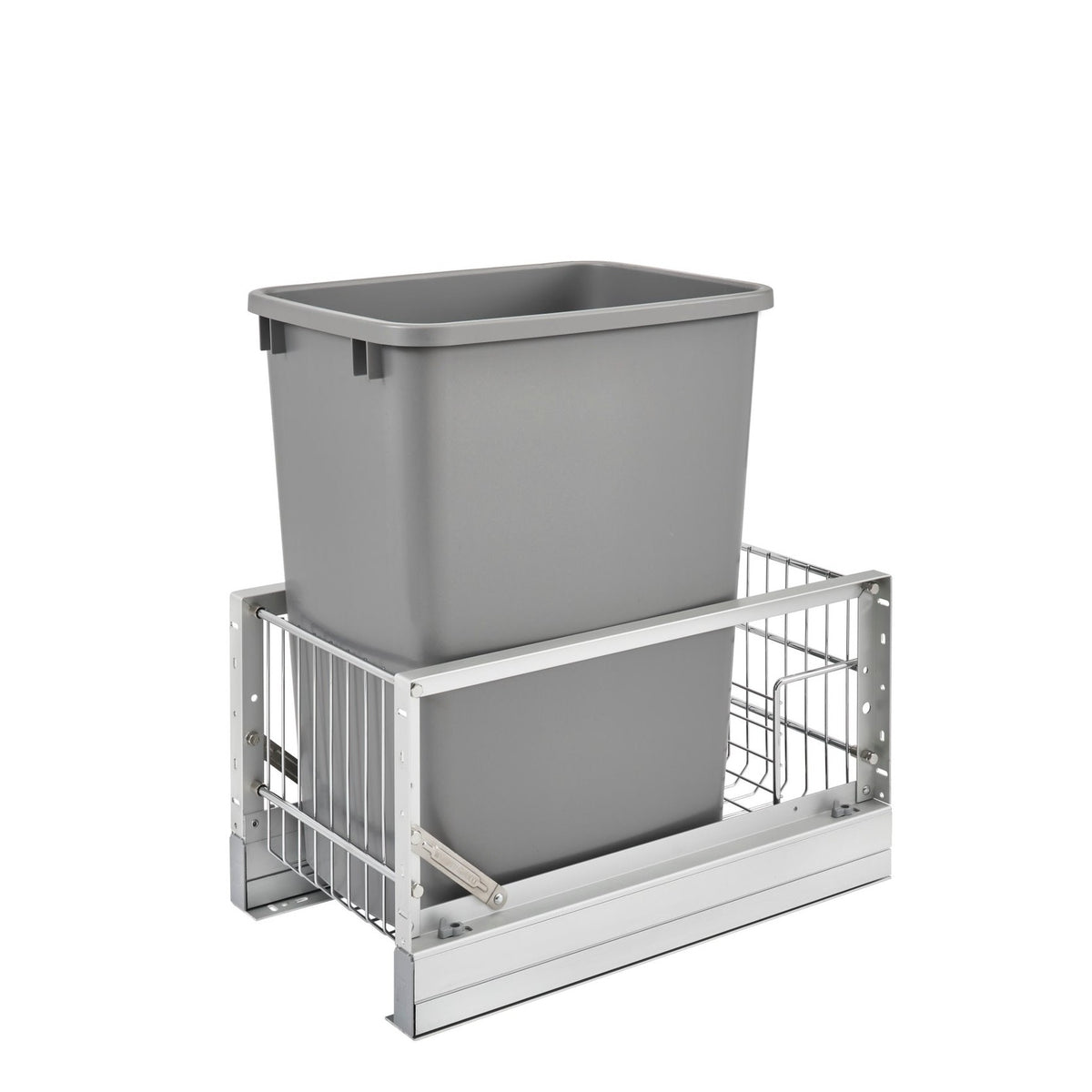 Aluminum Single Silver 35 Qt. Pullout Waste Container w/ Soft-Close for 15" Reduced Depth Base Cabinets
