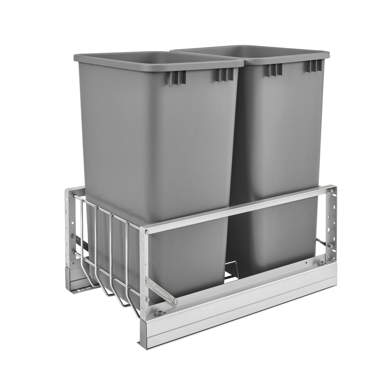Aluminum Double Silver 50 Qt. Pullout Waste Container w/ Soft-Close for 21" Base Cabinets