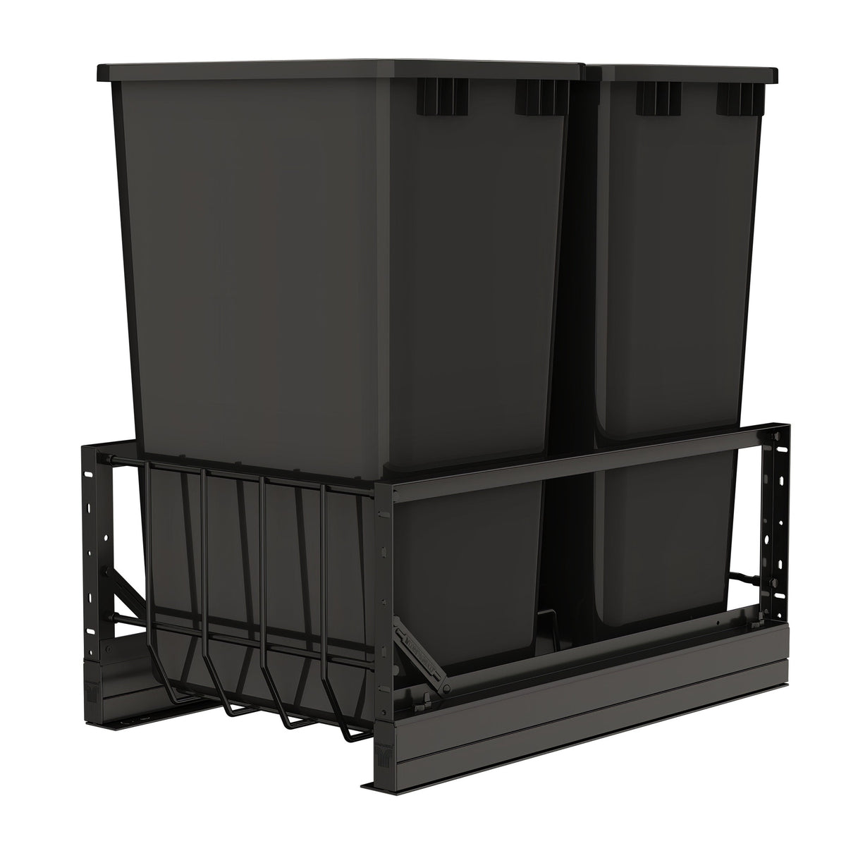 Aluminum Double Black 50 Qt. Pullout Waste Container w/ Soft-Close for 21" Base Cabinets