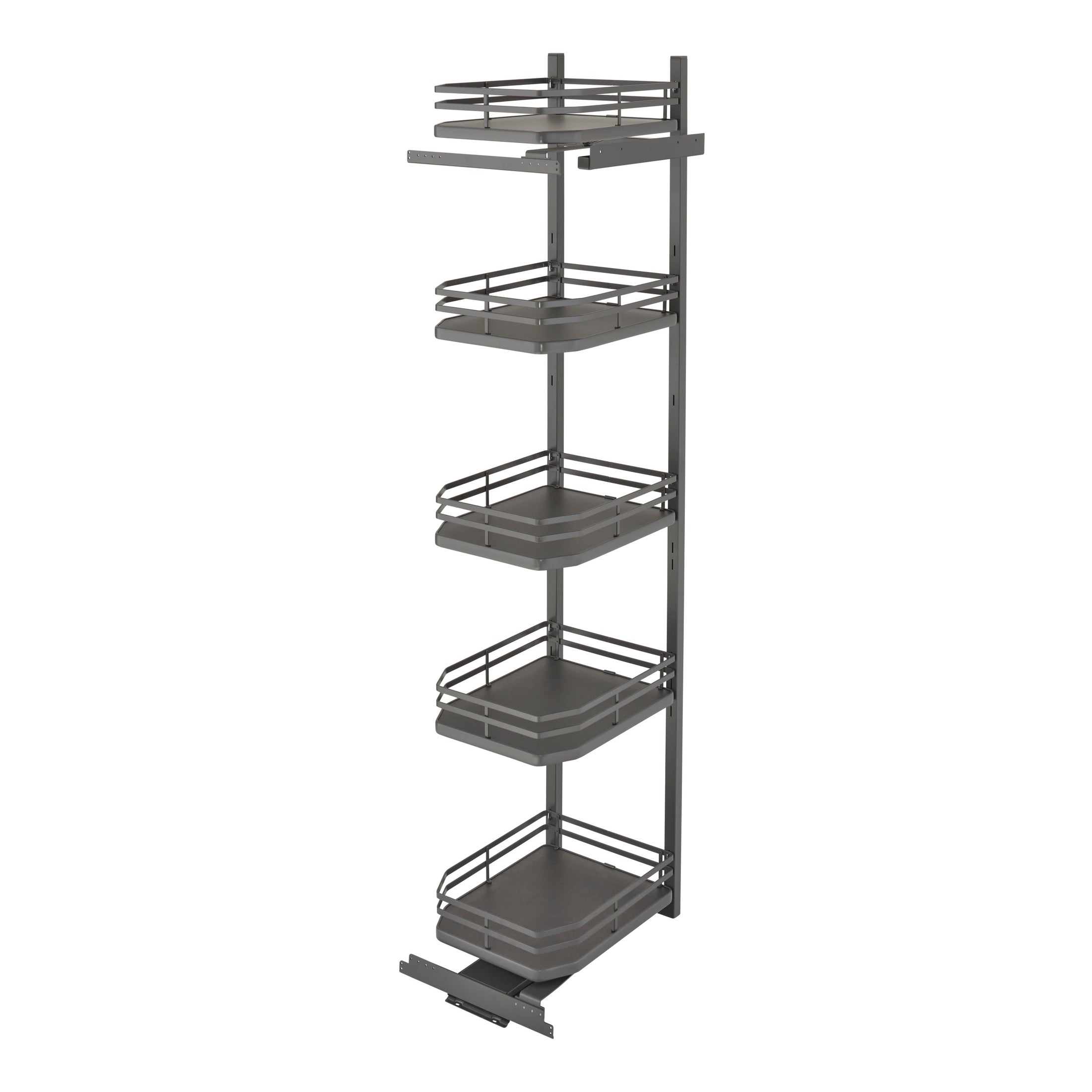 Orion Gray Solid Bottom Flat Wire Five-Tier Swing-Out Pantry for 24" Frameless Pantry Cabinets w/ 74" H Opening