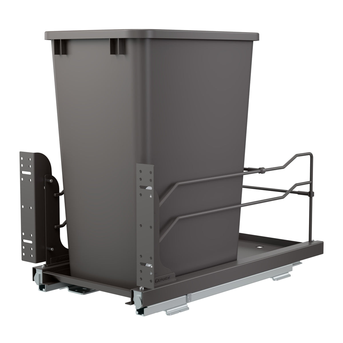 Single Orion Gray 35 Qt. Steel Bottom Mount Pullout Waste Container w/ Soft-Close for 15" Base Cabinets