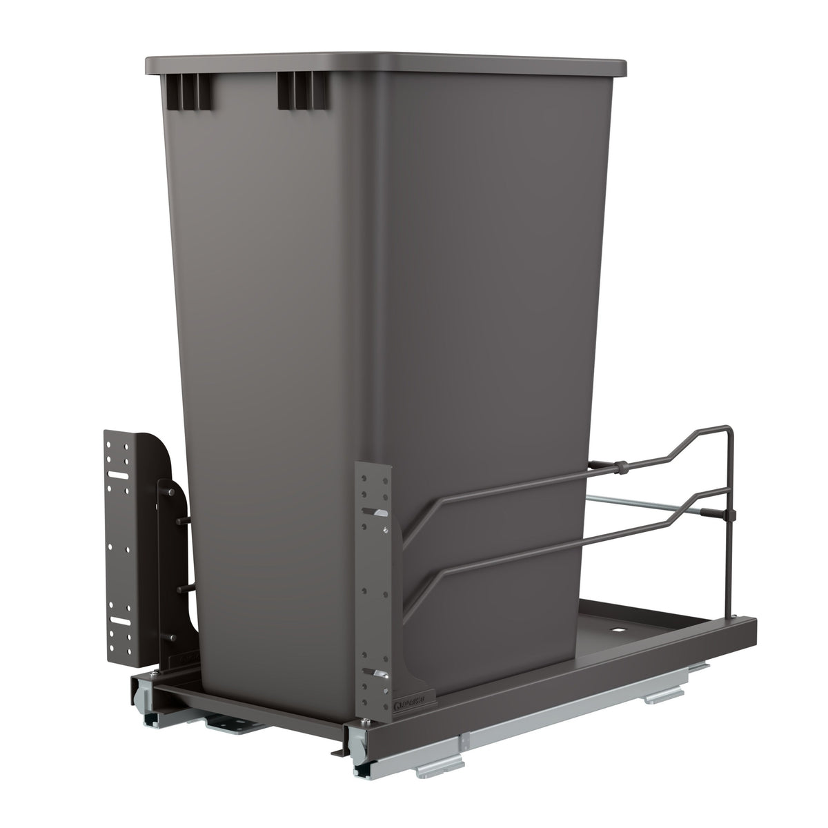 Single Orion Gray 50 Qt. Steel Bottom Mount Pullout Waste Container w/ Soft-Close for 15" Full-Height Base Cabinets