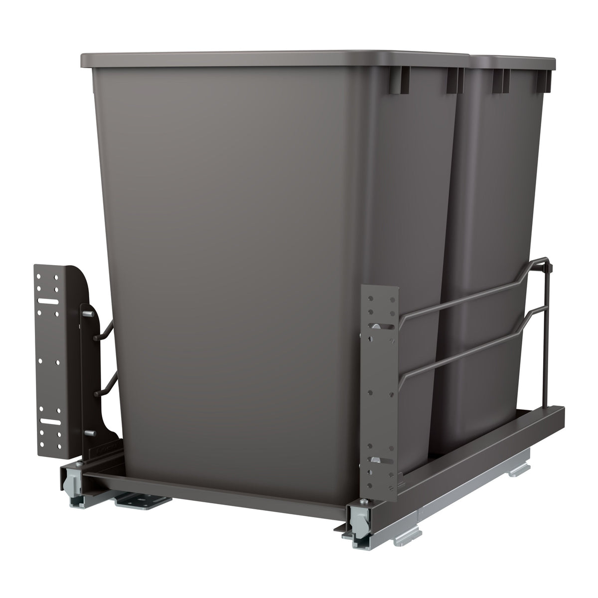 Double Orion Gray 35 Qt. Steel Bottom Mount Pullout Waste Container w/ Soft-Close for 18" Base Cabinets
