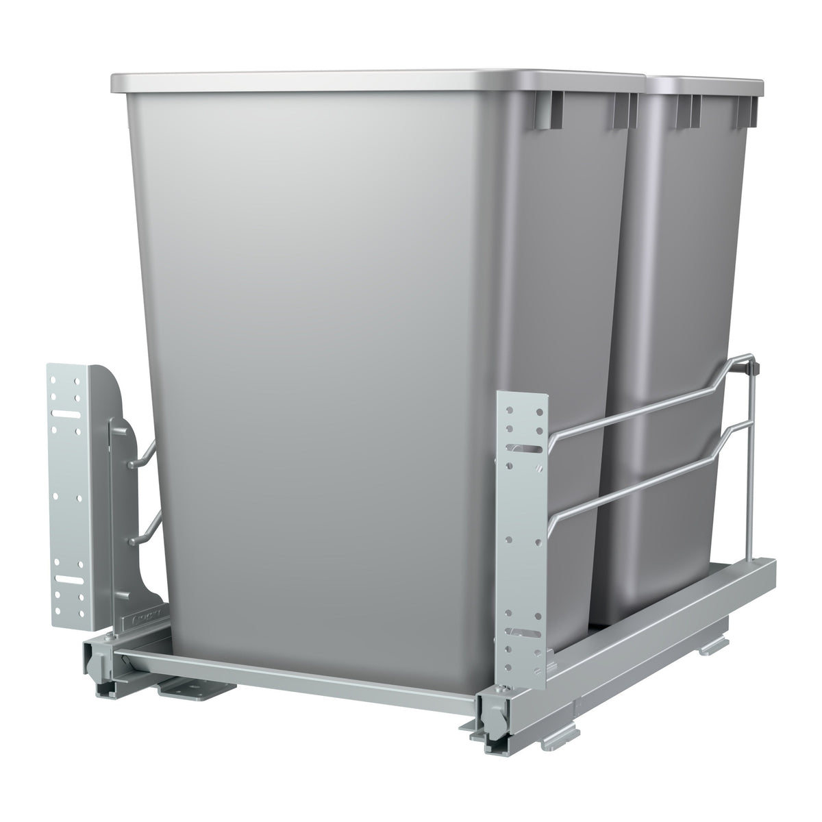 Double Silver 35 Qt. Steel Bottom Mount Pullout Waste Container w/ Soft-Close for 18" Base Cabinets