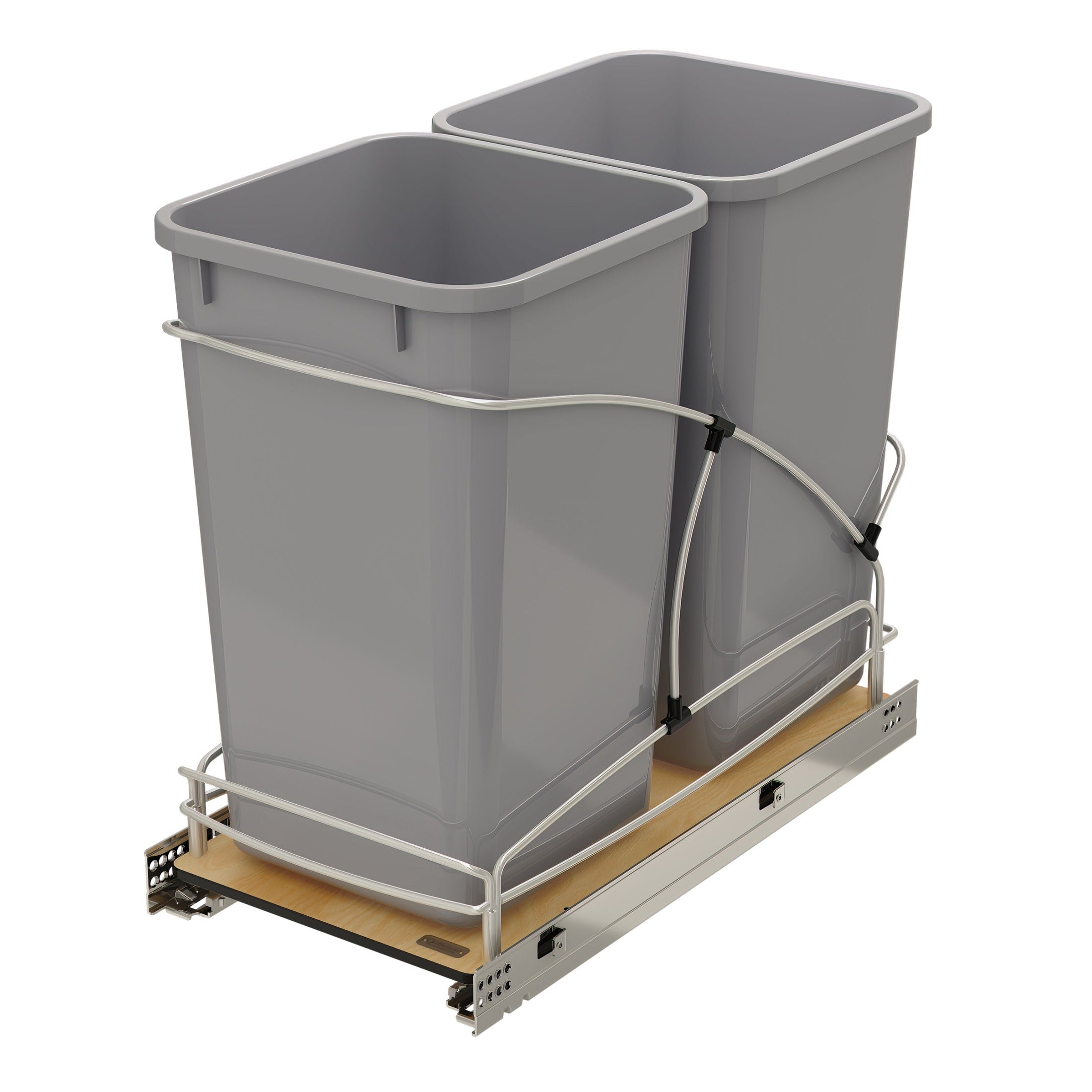 Double Silver 27 qt. Steel Bottom Mount Pullout Waste Container w/Soft Close for 15" Base Cabinets