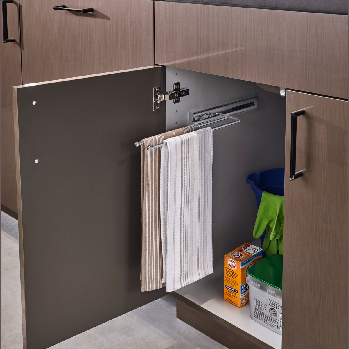 Chrome Undersink 2-Prong Pullout Dish Towel Bar