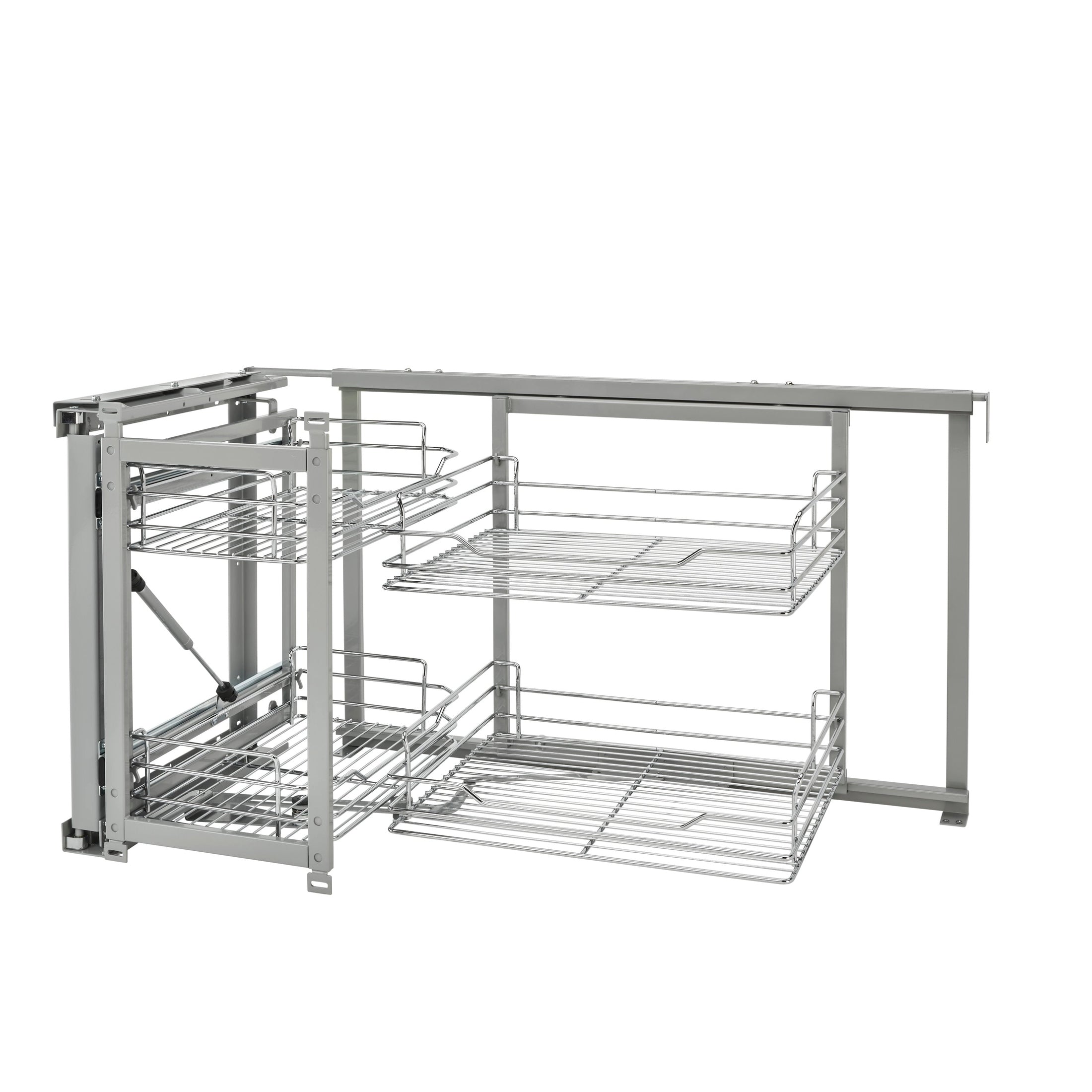 Chrome Two-Tier Wire Bottom Door-Mount Optimizer for 15" Blind Corner Cabinet Openings