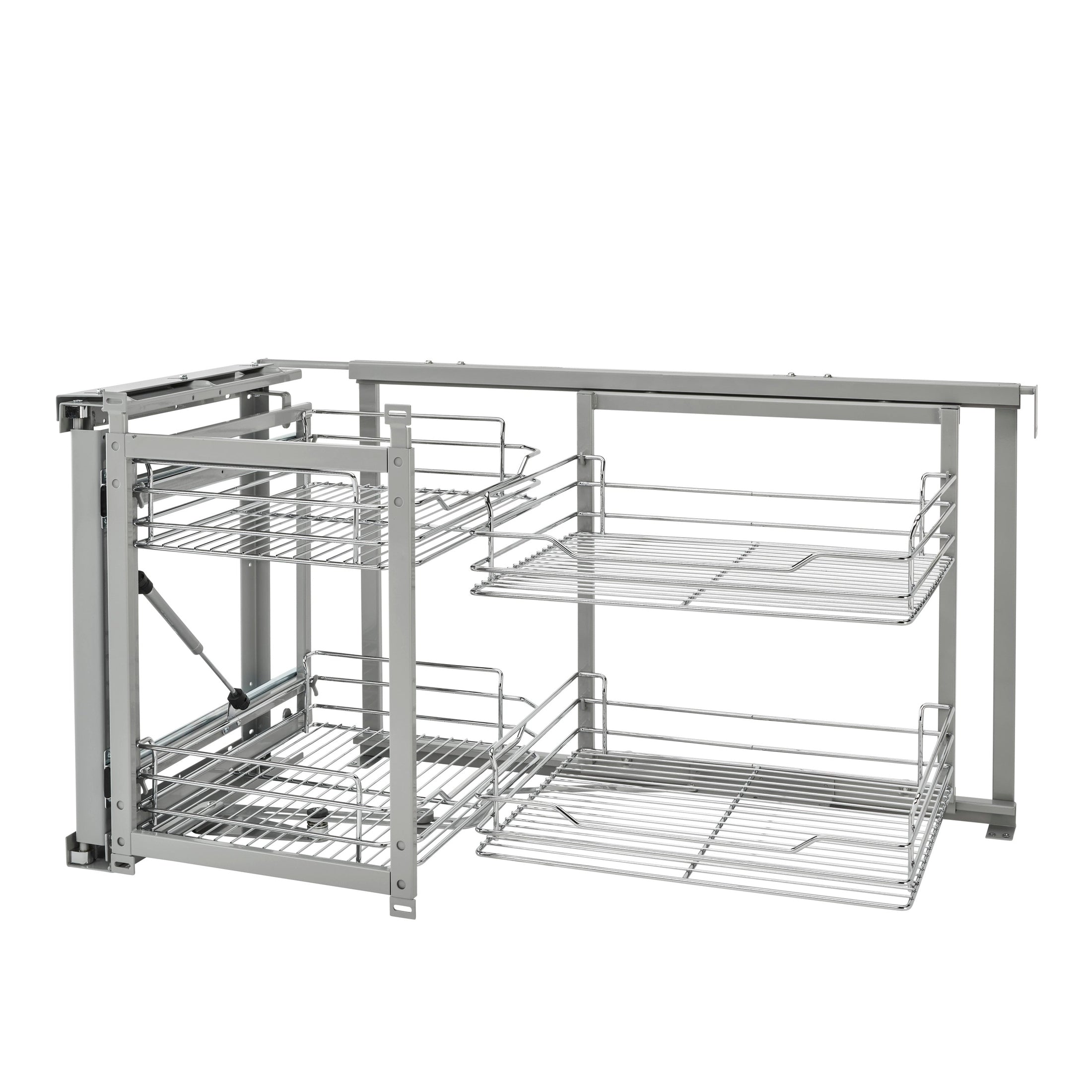 Chrome Two-Tier Wire Bottom Door-Mount Optimizer for 18" Blind Corner Cabinet Openings