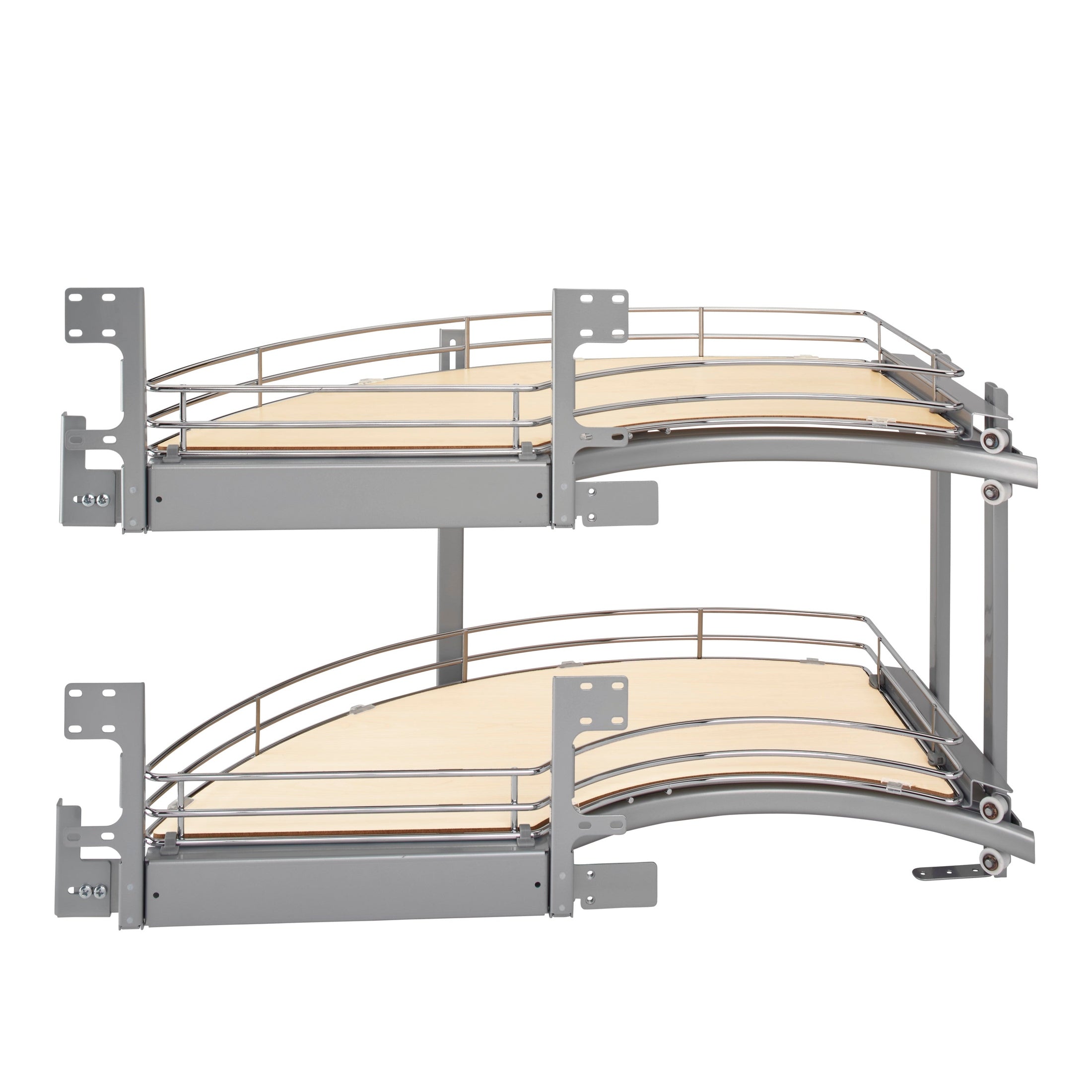 Maple Solid Bottom Chrome Wire Two-Tier "Curve" Optimizer for 18" Left Opening/Blind Right Corner Cabinets