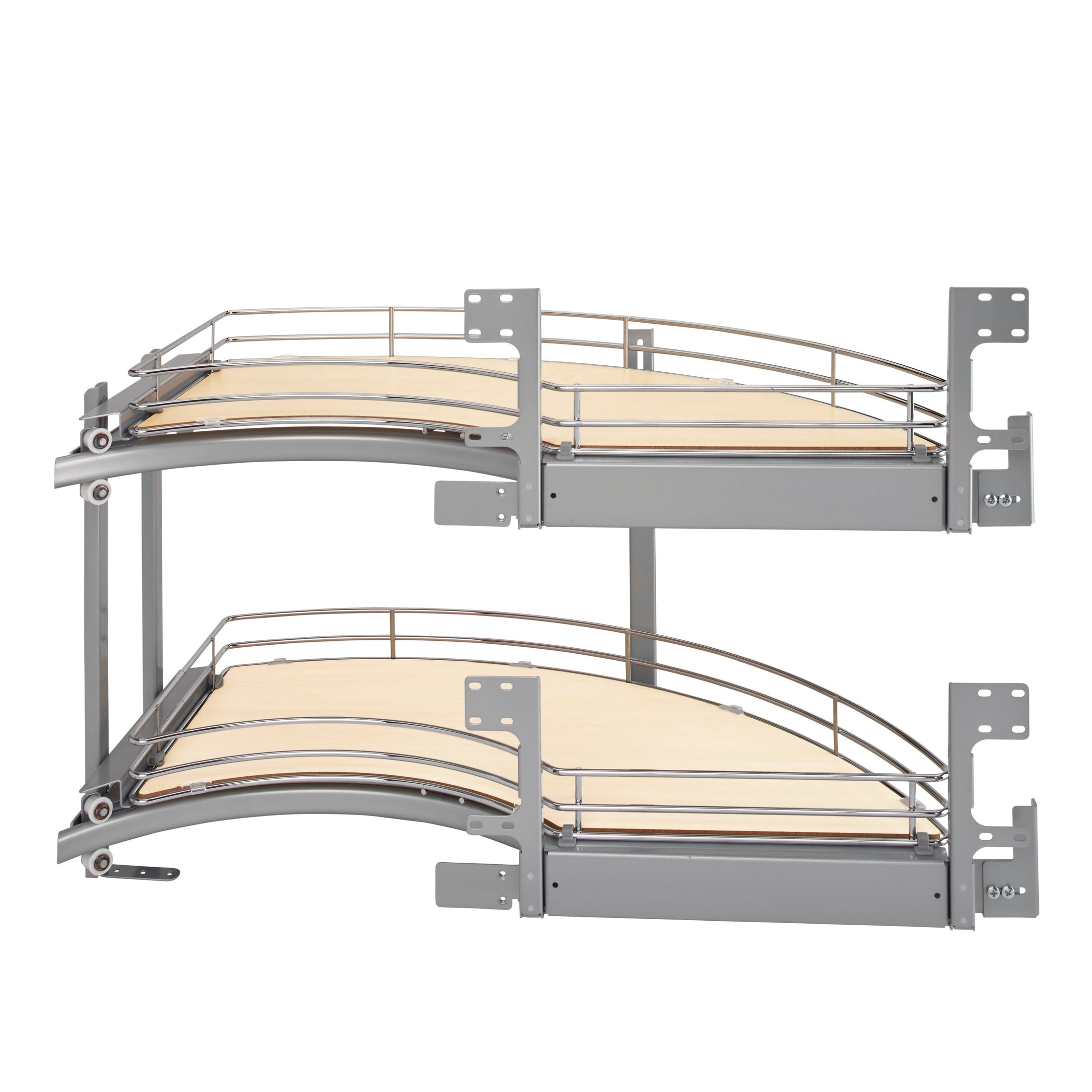 Maple Solid Bottom Chrome Wire Two-Tier "Curve" Optimizer for 18" Right Opening/Blind Left Corner Cabinets