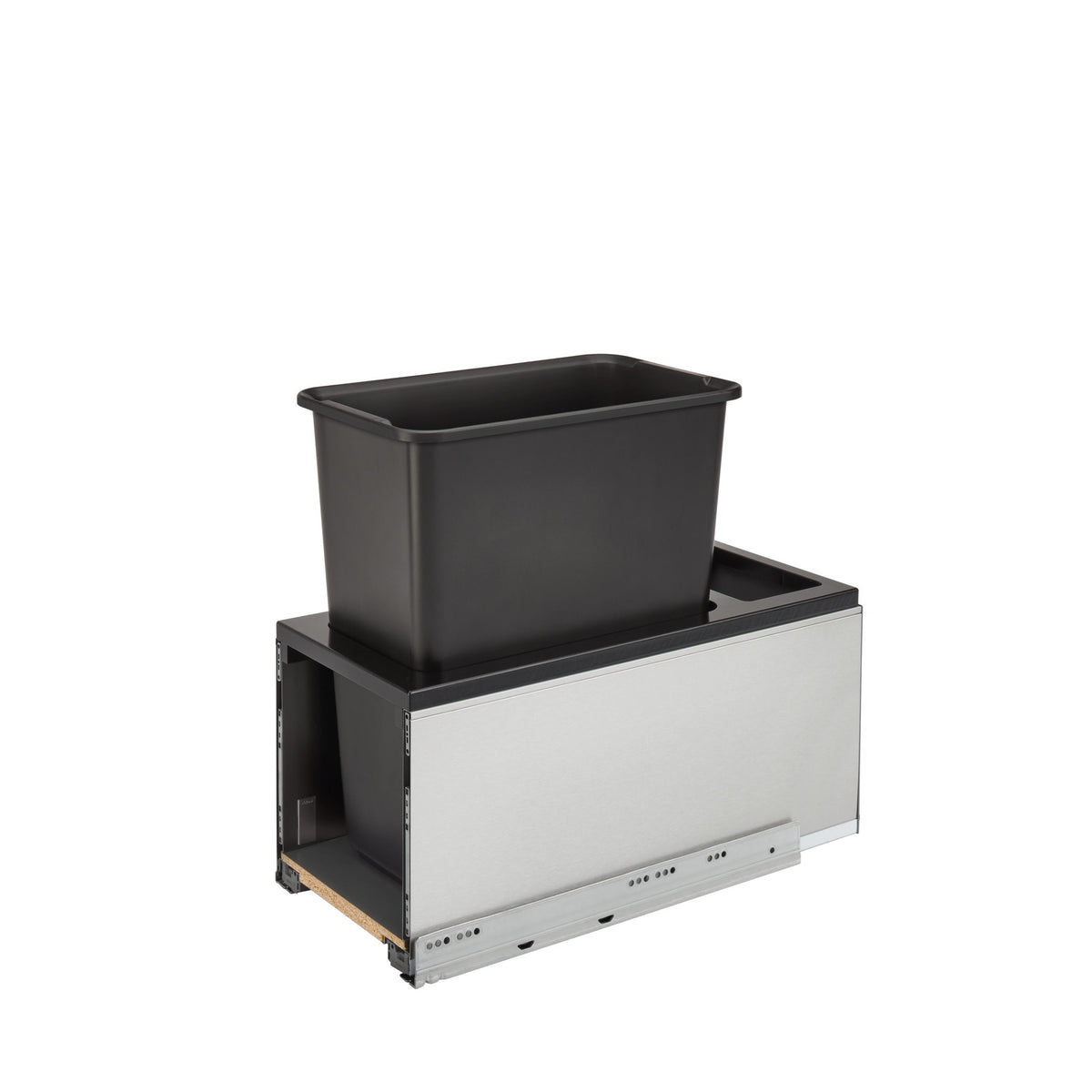 LEGRABOX Single 30 Qt. Stainless-Steel/Black Pullout Waste Container w/ BLUM Soft-Close for 12" Frameless Base Cabinets