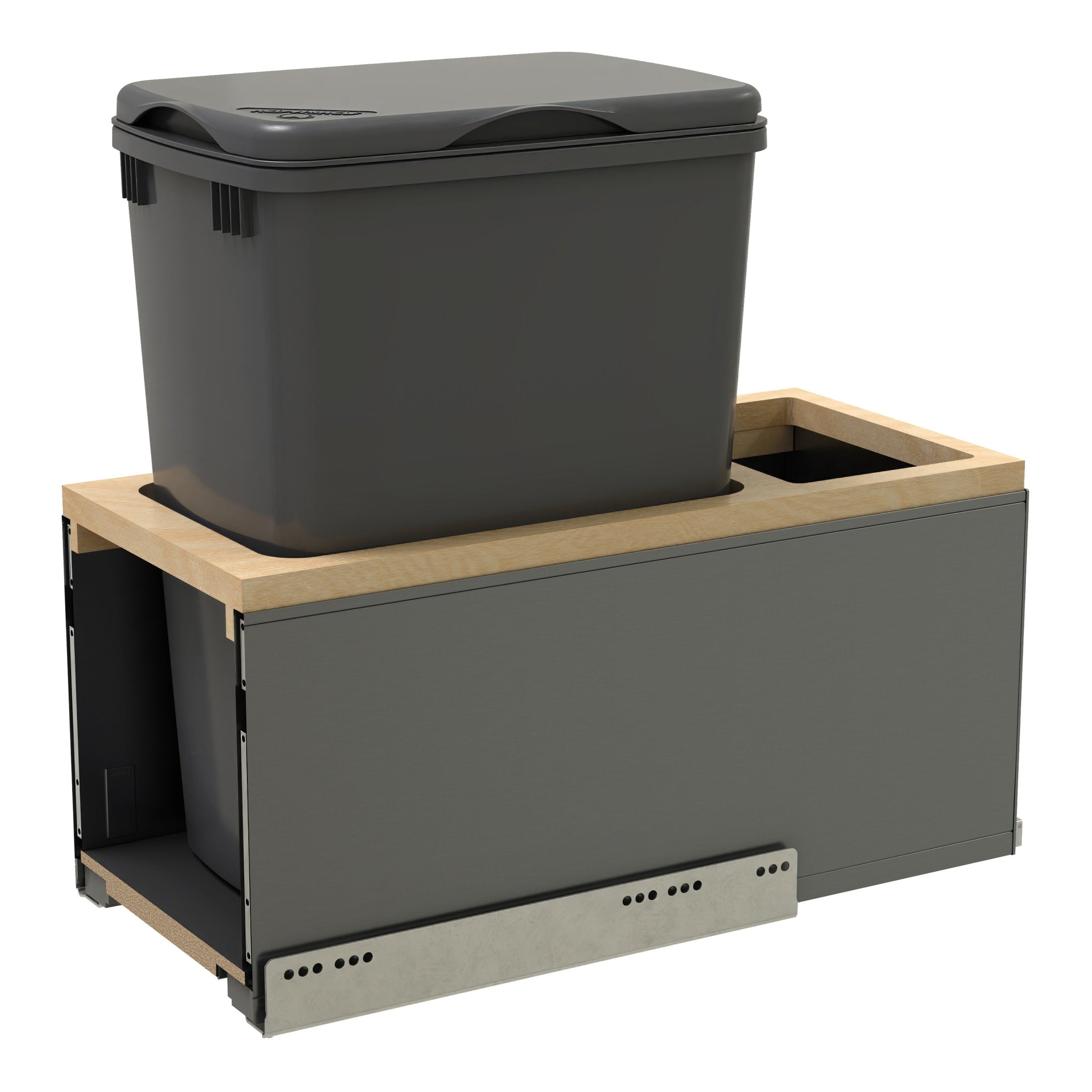 LEGRABOX Single 32 Qt. Orion Gray/Maple Pullout Waste Container w/ BLUM Soft-Close for 12" Frameless Base Cabinets