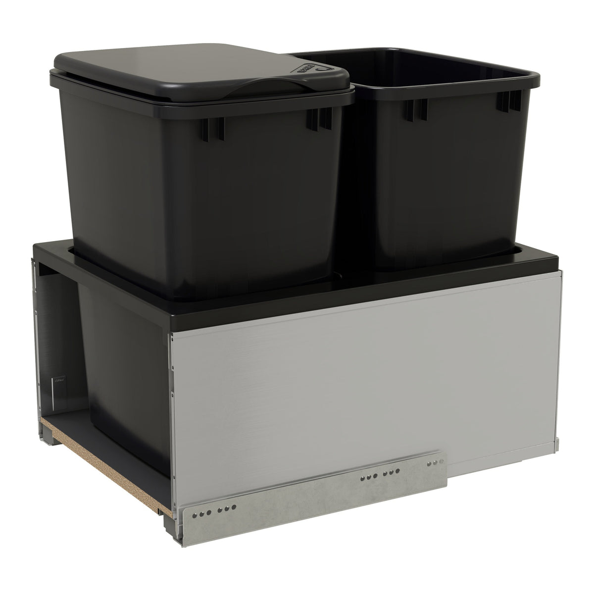 LEGRABOX Double 35 Qt. Stainless-Steel/Black Pullout Waste Container w/ BLUM Soft-Close for 18" Frameless Base Cabinets