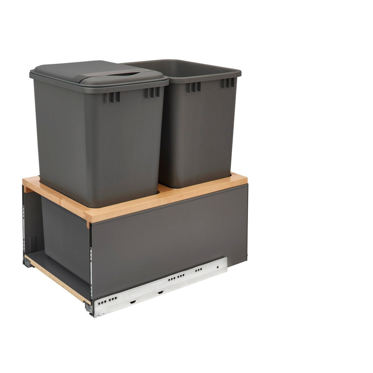 LEGRABOX Double 50 Qt. Orion Gray/Maple Pullout Waste Container w/ BLUM Soft-Close for 18" Full-Height Frameless Base Cabinets