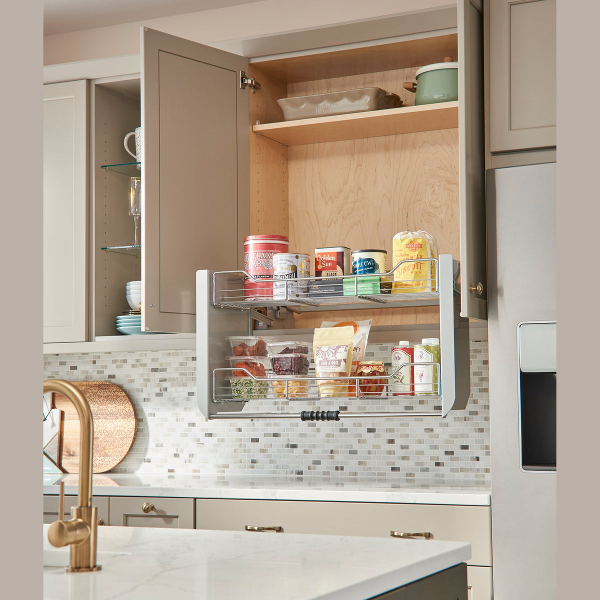 Large Wall Cabinet Pull-Down Shelving System