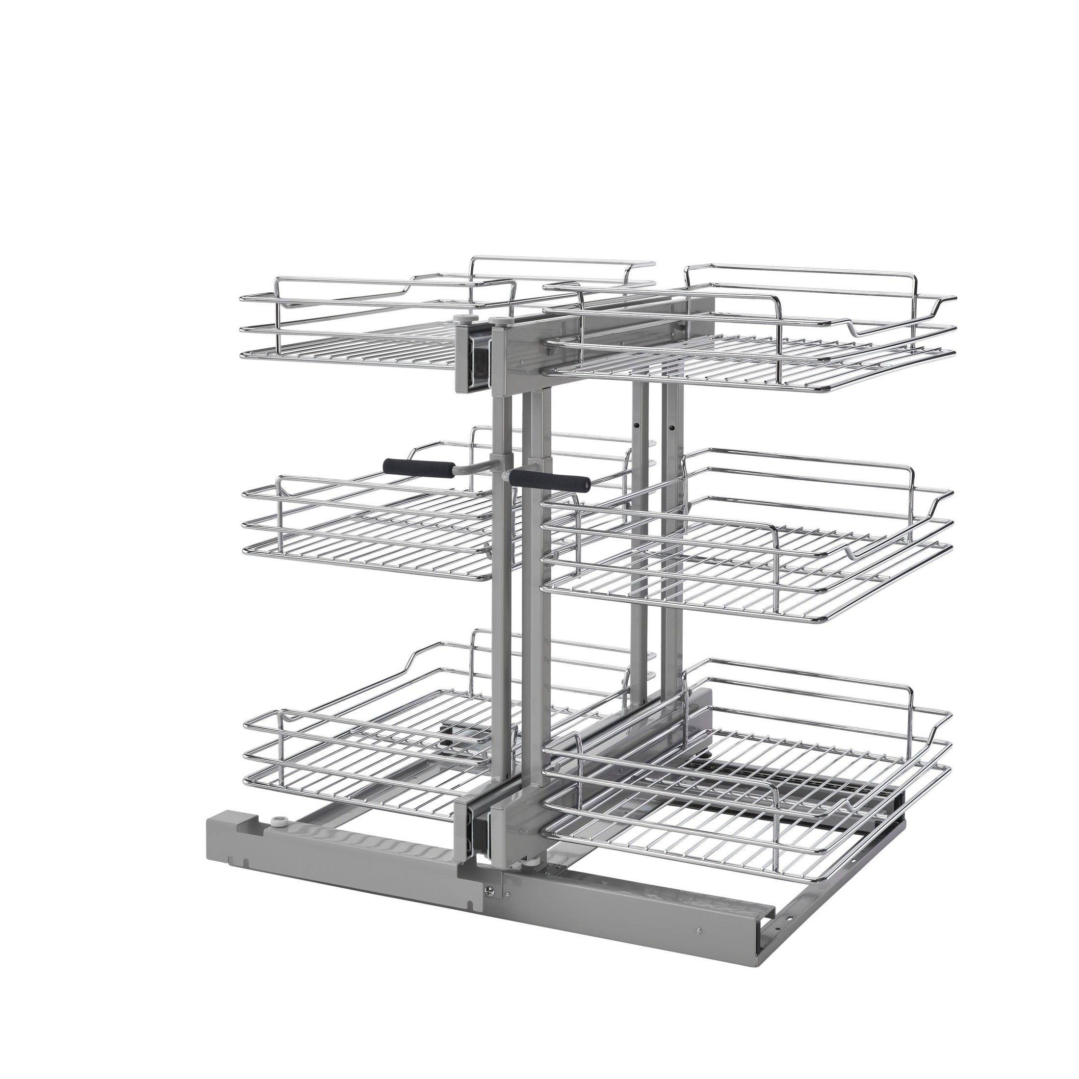 Chrome Three-Tier Wire Basket Organizer w/ Soft-Close for 15" Blind Corner Cabinet Openings