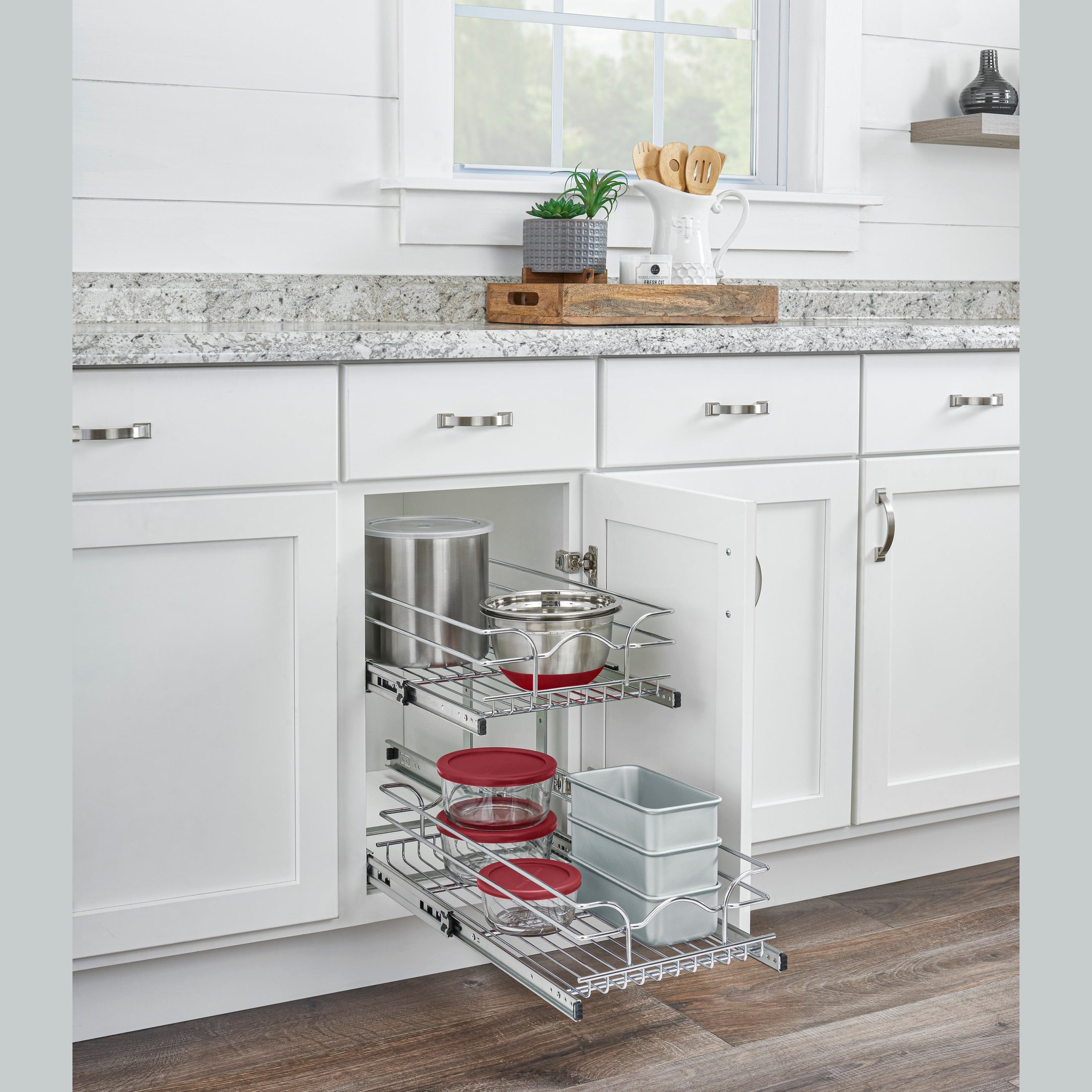 9" W x 22" D Base Cabinet Pullout Chrome 2-Tier Wire Basket