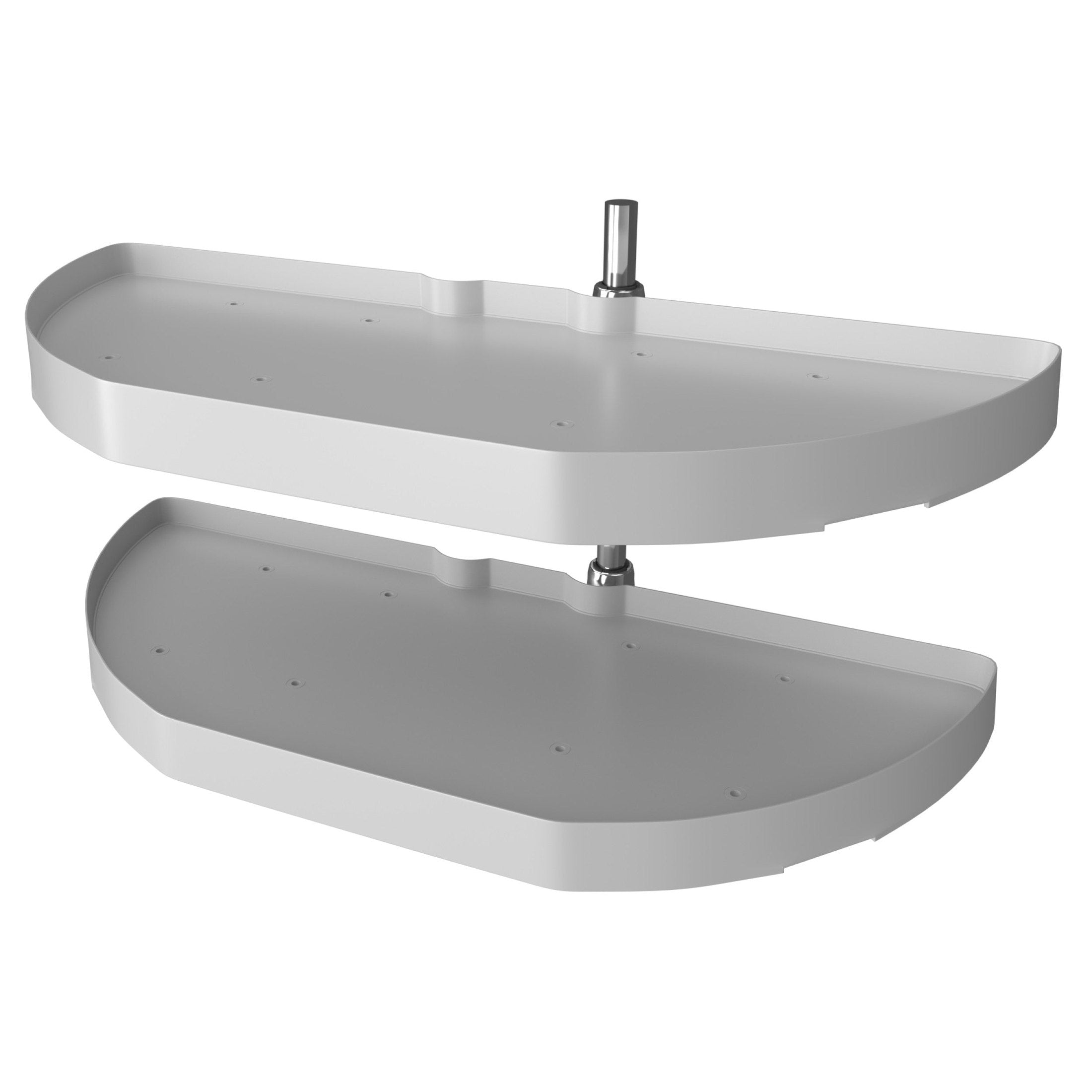 31" White Polymer Two-Tier Half-Moon Optimizer w/ Pivot Hardware for 13-1/4" Blind Corner Cabinet Openings