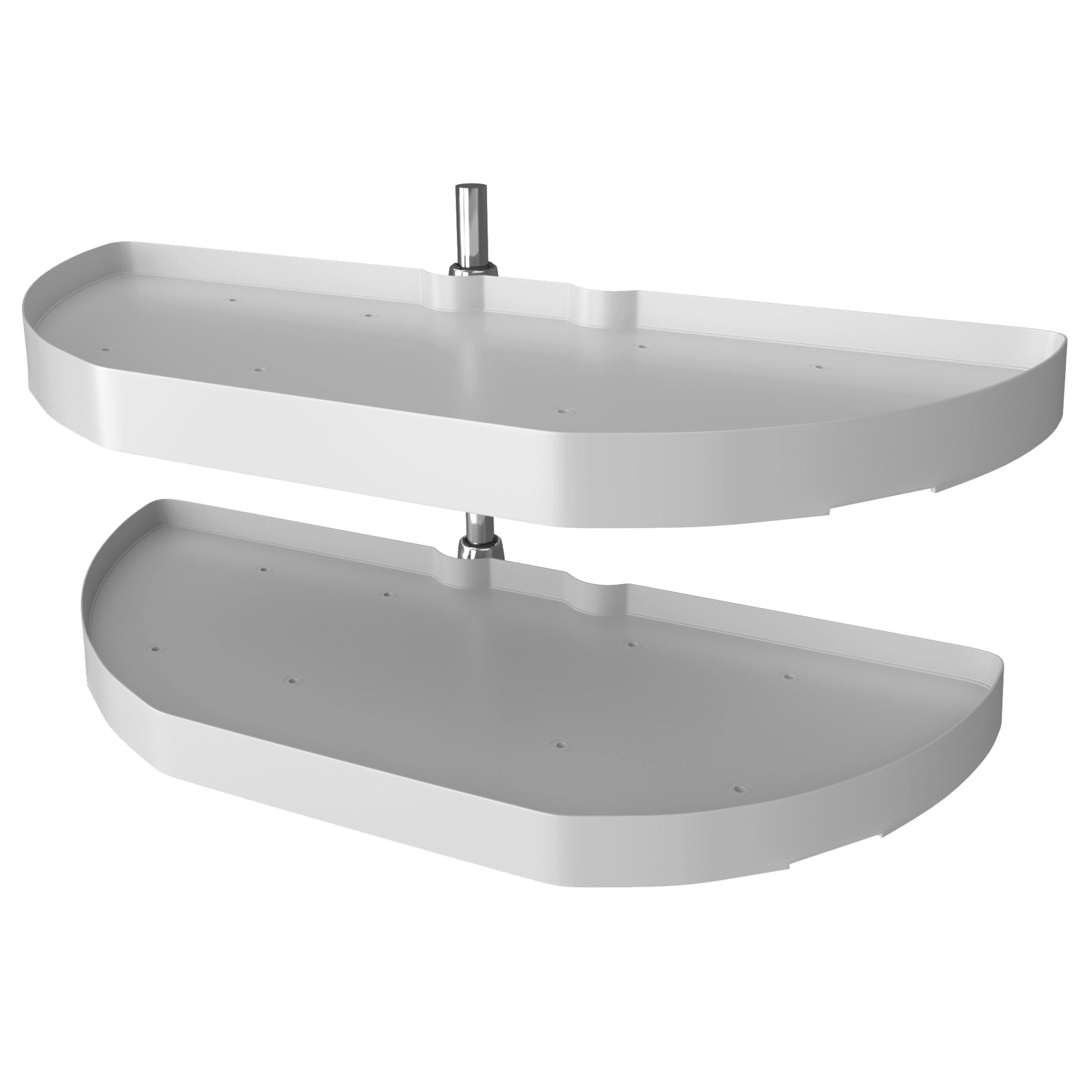 31" White Polymer Two-Tier Half-Moon Optimizer w/ Pivot and Slide Hardware for 13-1/4" Blind Corner Cabinet Openings