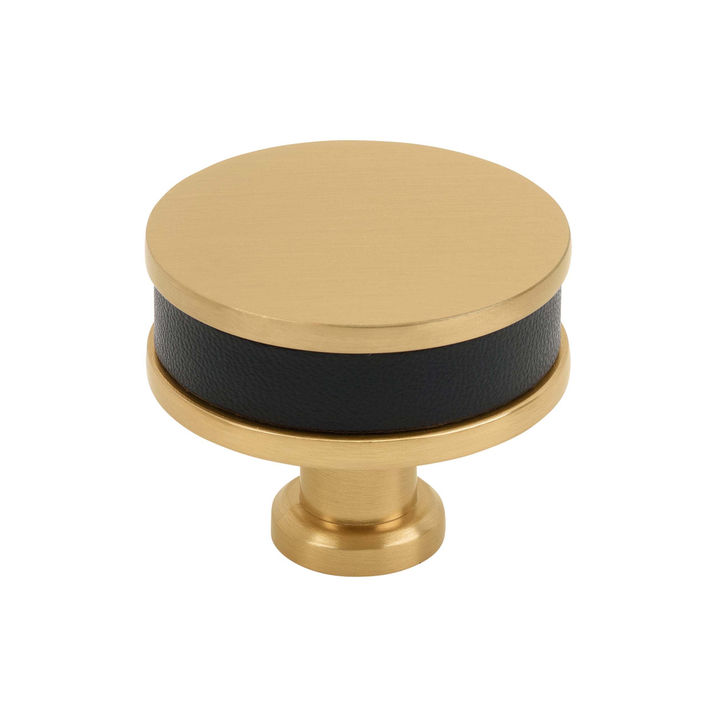 Fairlane 1-1/2 inch (38mm) Diameter Black Leather/Champagne Bronze Cabinet Knob