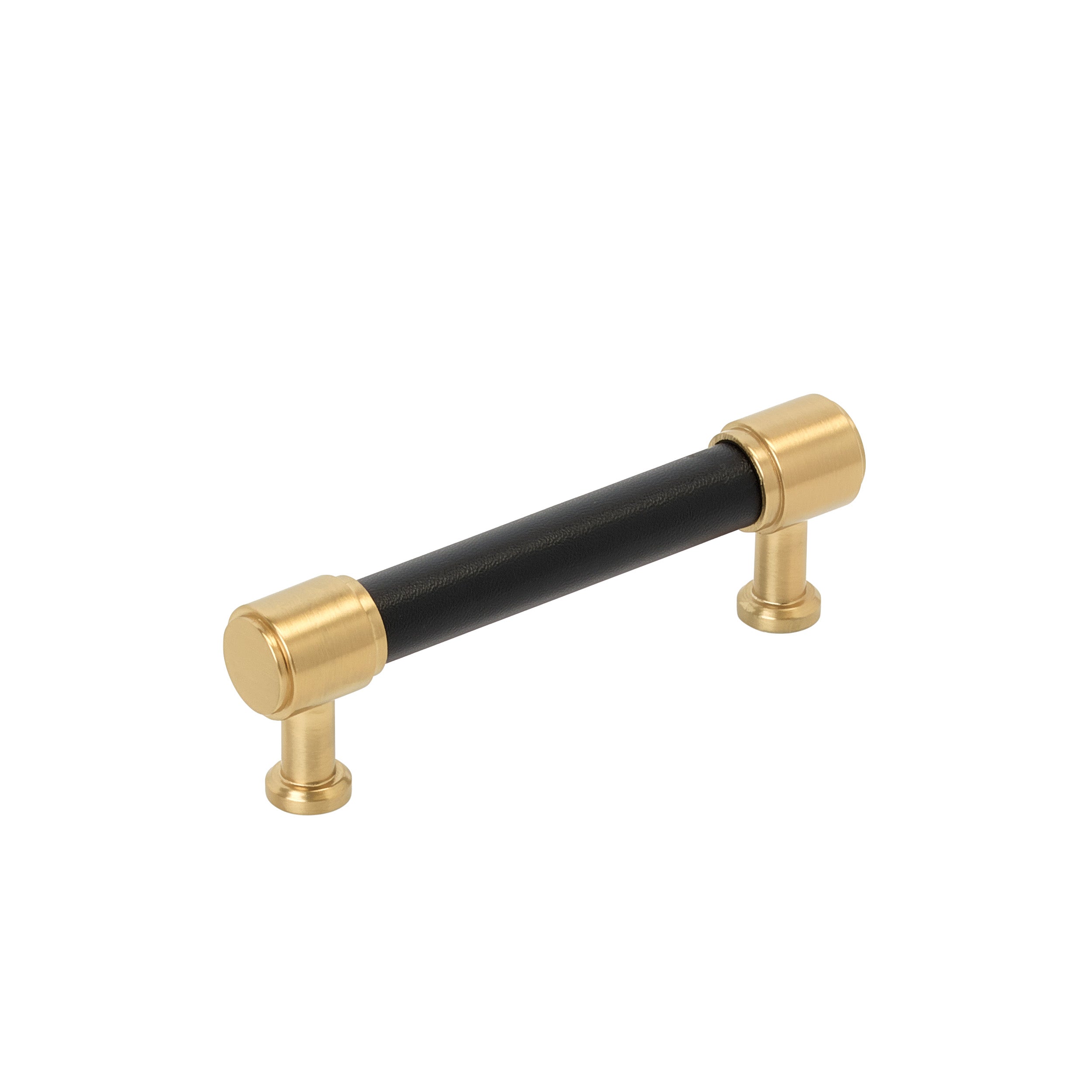 Fairlane 3-3/4 inch (96mm) Center-to-Center Black Leather/Champagne Bronze Cabinet Pull